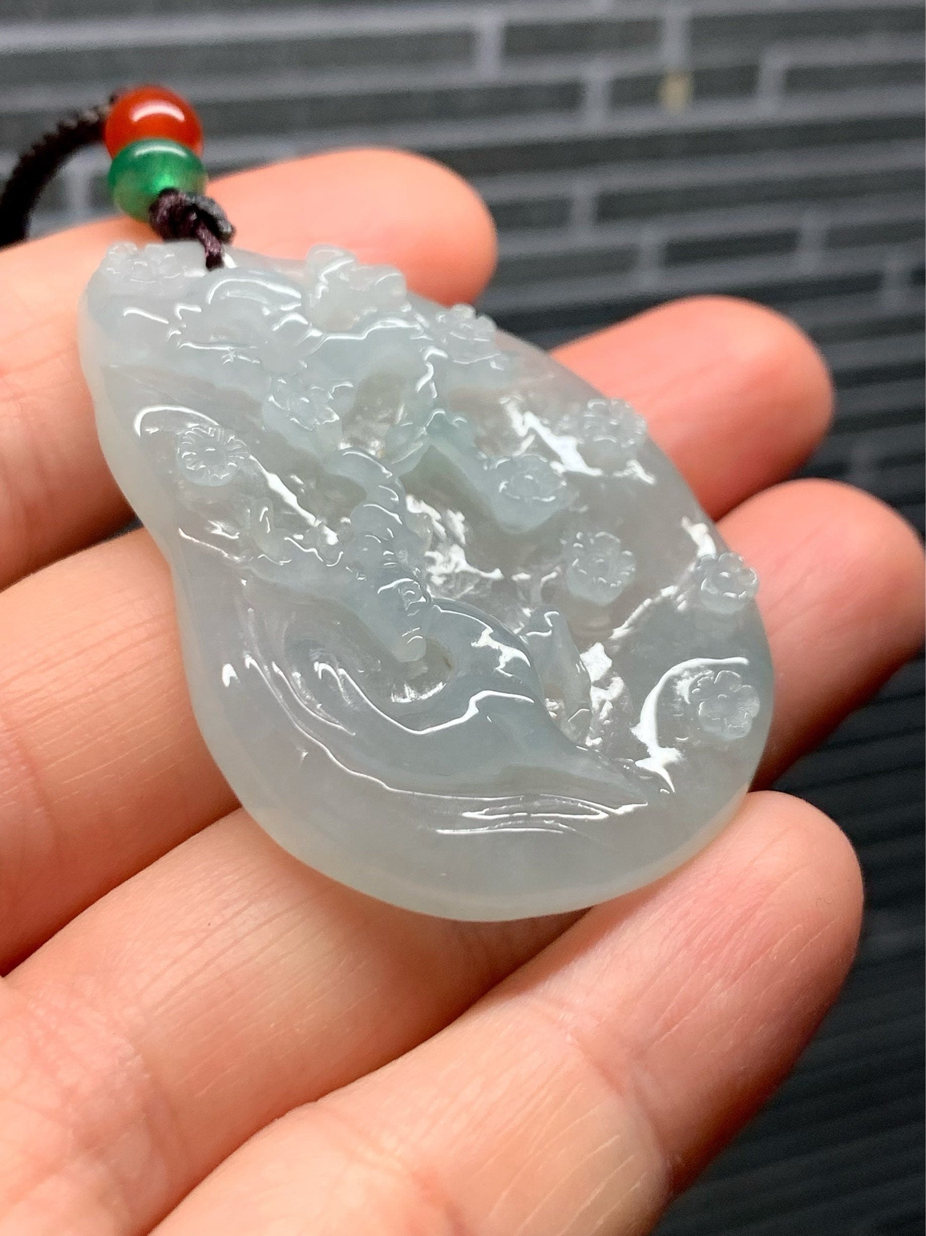 HUGE Beautiful Natural Burmese Premium Translucent Light Green Jadeite Deer Pendant Carved Deer Tag Necklace 天然缅甸翡翠冰晴底鹿牌吊坠