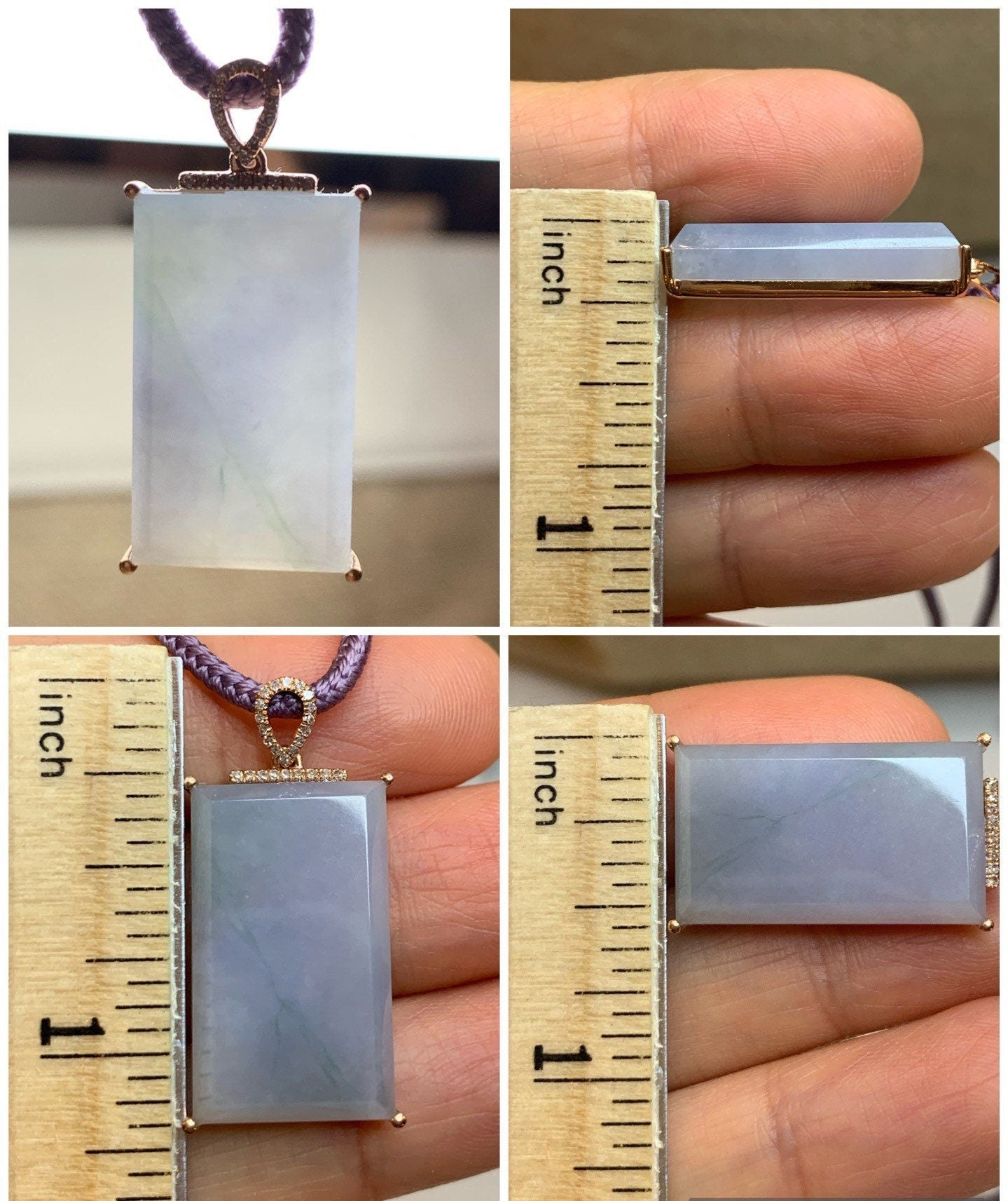 Certified Natural Burmese Purple Jadeite with Green Marbling and Genuine Diamonds Wu Shi Pai Pendant 18K Rose Gold 天然缅甸翡翠糯冰紫飘绿花钻石镶嵌无事牌吊坠