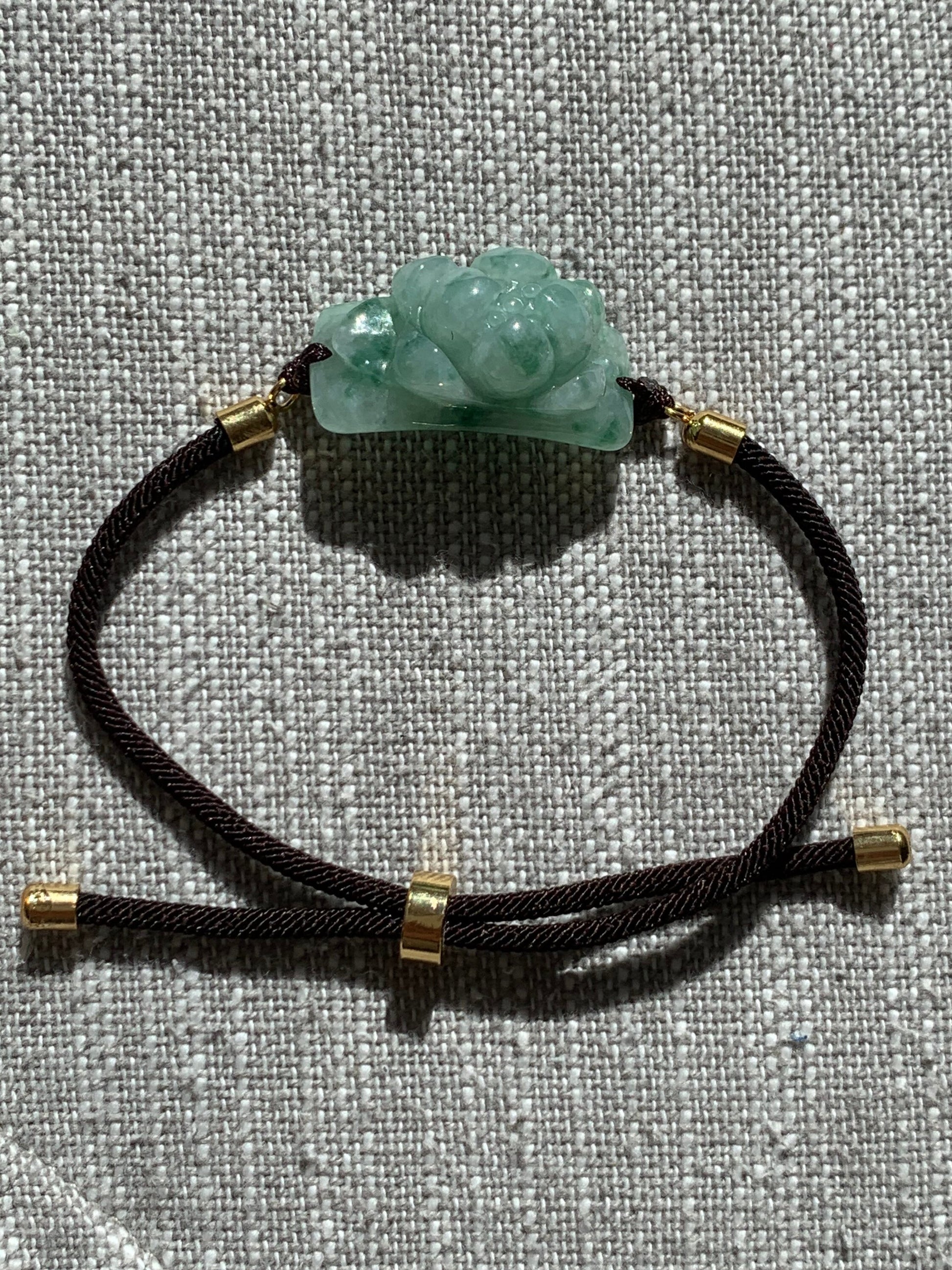 Natural Burmese Icy Translucent Light Green with Green Marbling Jadeite Lotus Flower Bracelet Adjustable up to 10” 天然缅甸翡翠晴底飘绿花莲花手牌