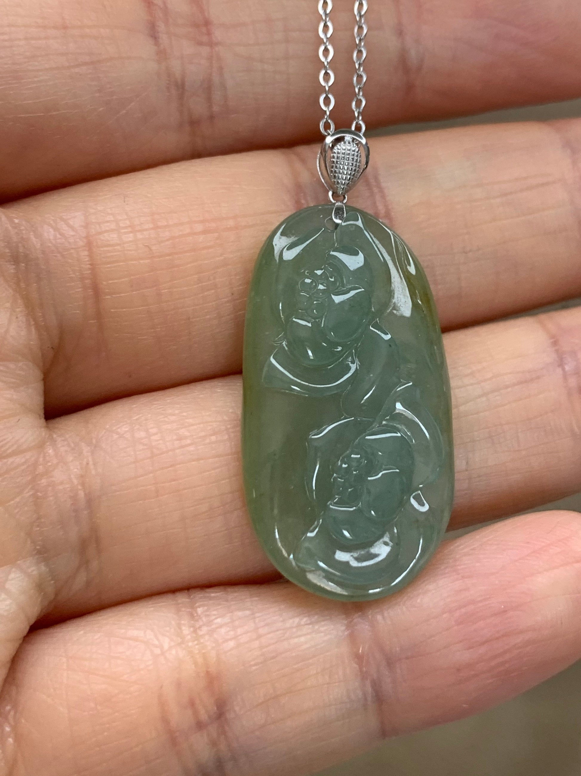 Natural Burmese grade A Icy Translucent Green and Yellow Blended Jadeite Lotus Flowers Pendant with 18K White Gold Bail 天然缅甸翡翠正冰双莲花镶嵌吊坠