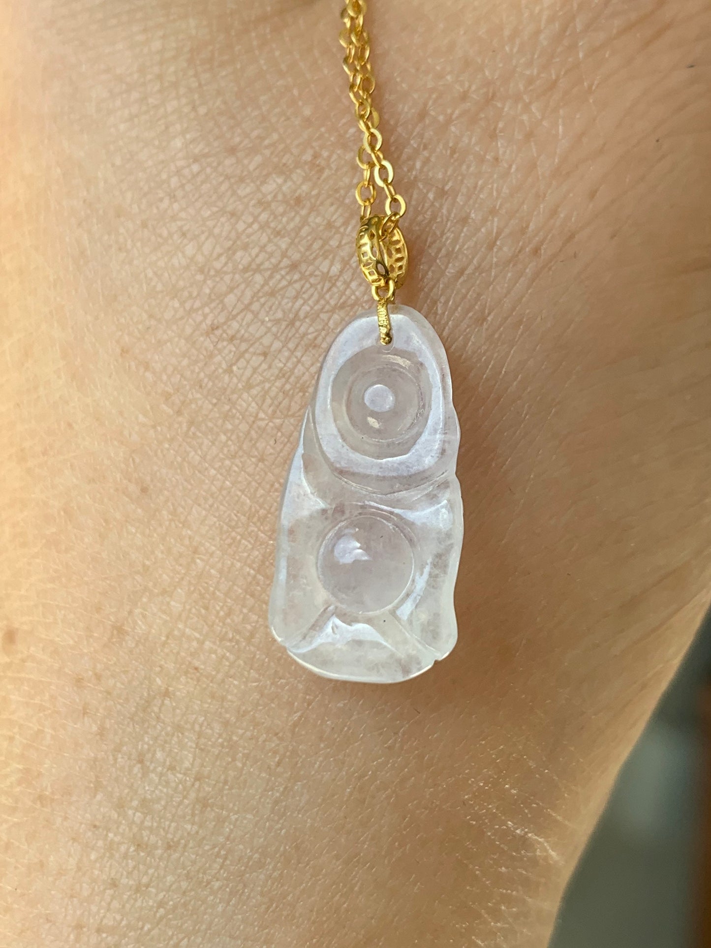 Natural Burmese Premium Transparent Icy Jadeite Light Pink Undertone Buddha Petite Pendant 18K Yellow Gold 天然缅甸老种正高冰起光冰粉底翡翠站佛镶嵌吊坠
