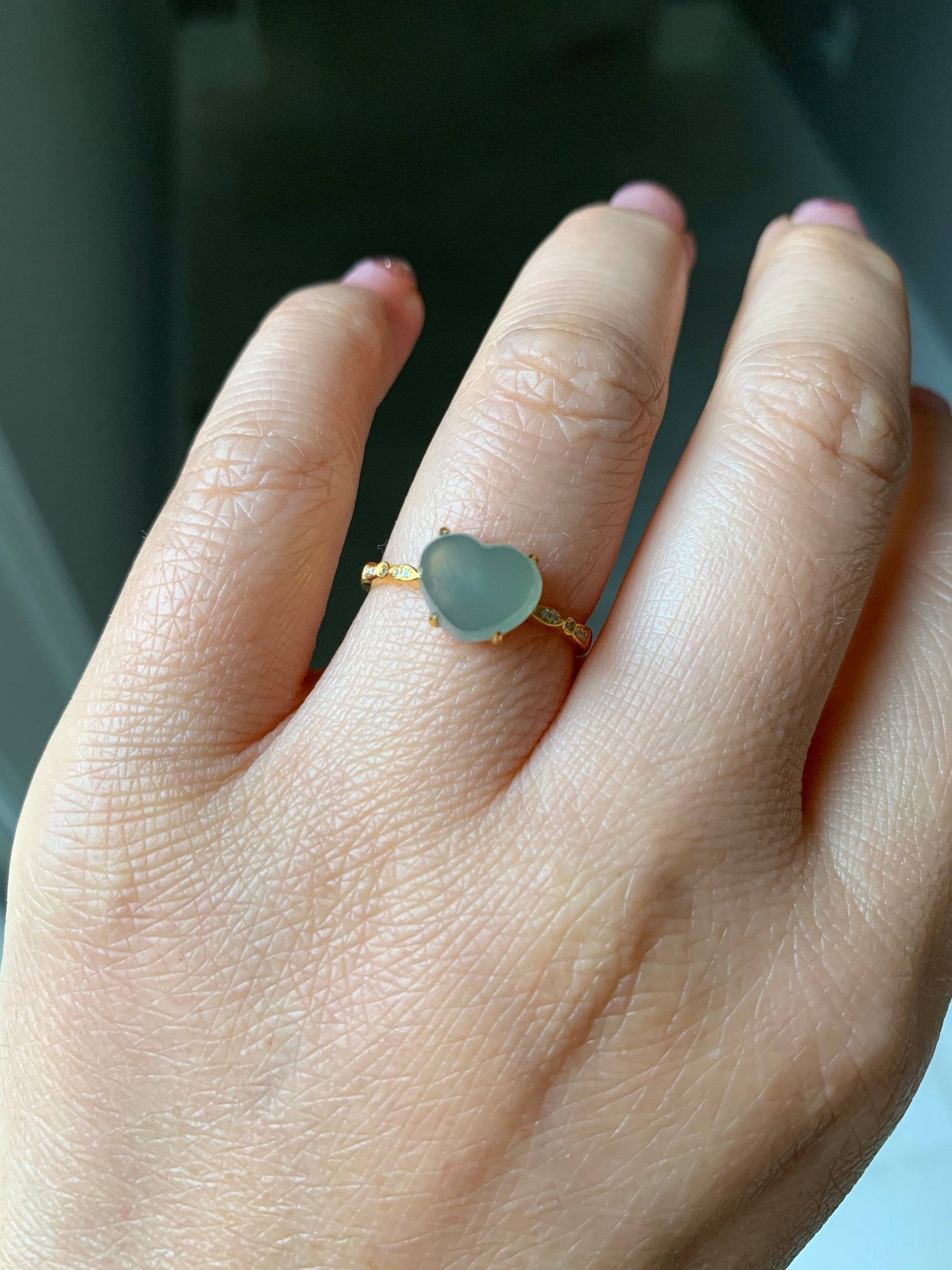 Certified 18K YG Burmese Premium Icy Green Faceted Jadeite Heart Diamond Ring Sz 7 正冰晴底切割面爱心钻石戒指