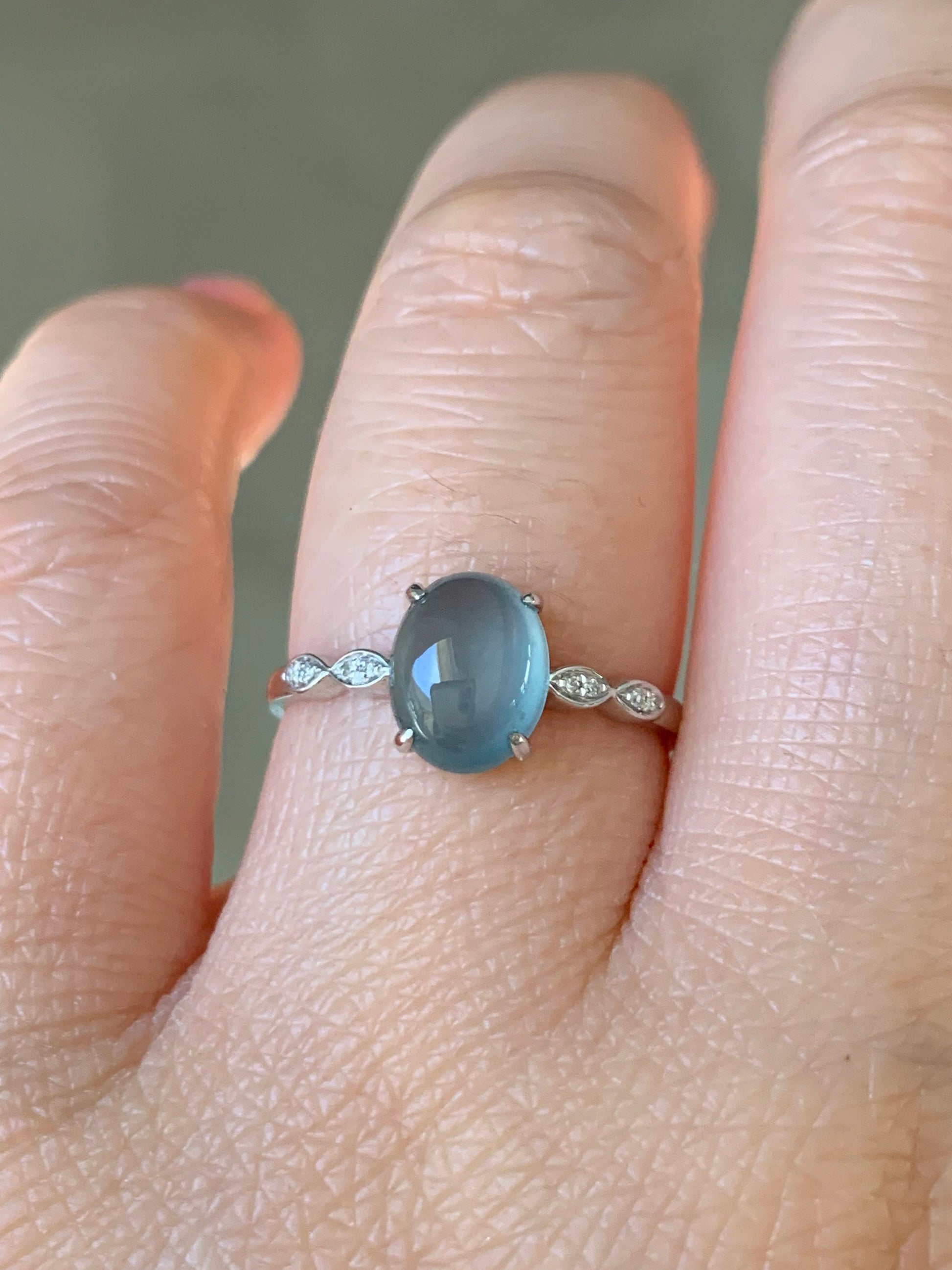 Certified Natural Guatemalan Premium Highly Translucent Blue Jadeite Ring with genuine Diamonds 18K White Gold Sz 7 天然危地马拉正高冰蓝水翡翠钻石镶嵌戒指
