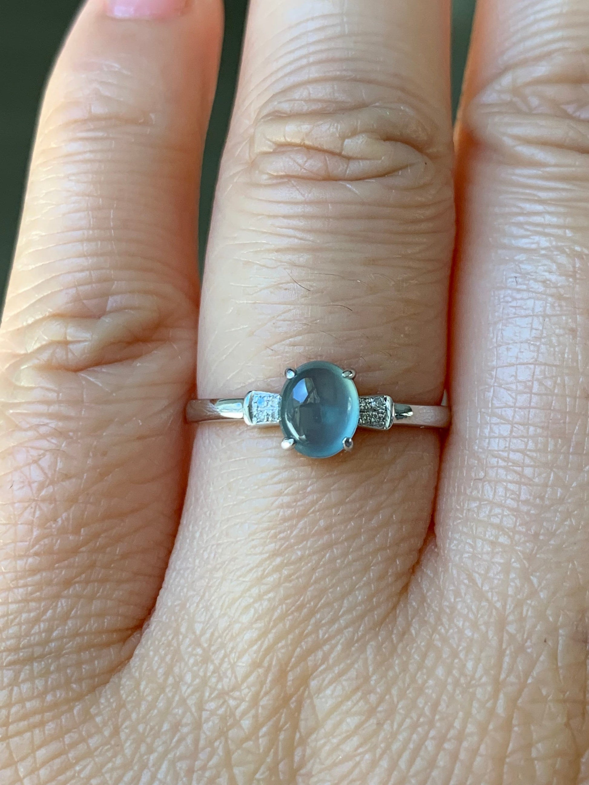 Certified Natural Guatemalan Premium Highly Translucent Blue Jadeite Ring with genuine Diamonds 18K White Gold Sz 7 天然危地马拉正高冰蓝水翡翠钻石镶嵌戒指