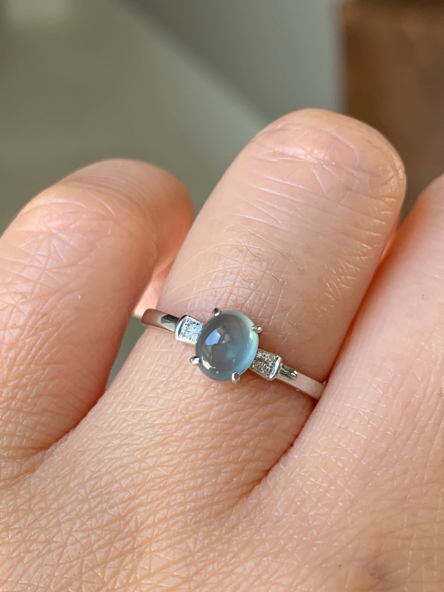 Certified Natural Guatemalan Premium Highly Translucent Blue Jadeite Ring with genuine Diamonds 18K White Gold Sz 7 天然危地马拉正高冰蓝水翡翠钻石镶嵌戒指