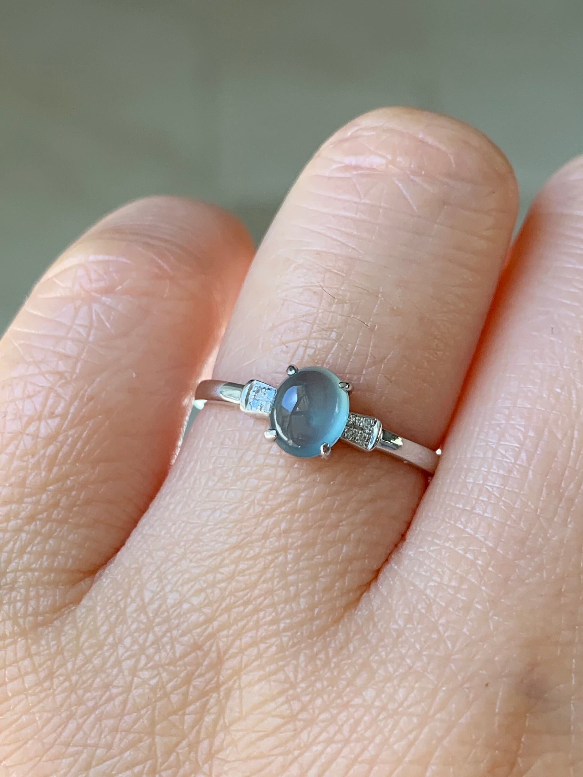 Certified Natural Guatemalan Premium Highly Translucent Blue Jadeite Ring with genuine Diamonds 18K White Gold Sz 7 天然危地马拉正高冰蓝水翡翠钻石镶嵌戒指