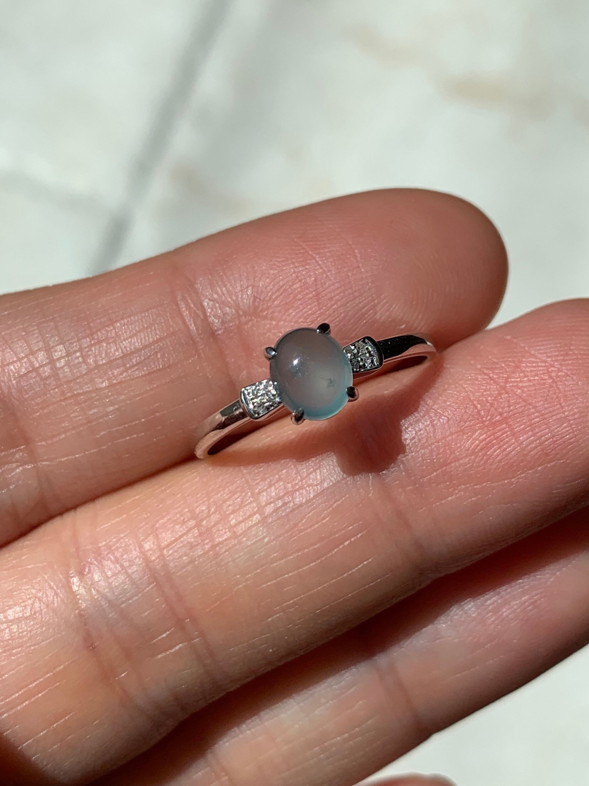Certified Natural Guatemalan Premium Highly Translucent Blue Jadeite Ring with genuine Diamonds 18K White Gold Sz 7 天然危地马拉正高冰蓝水翡翠钻石镶嵌戒指