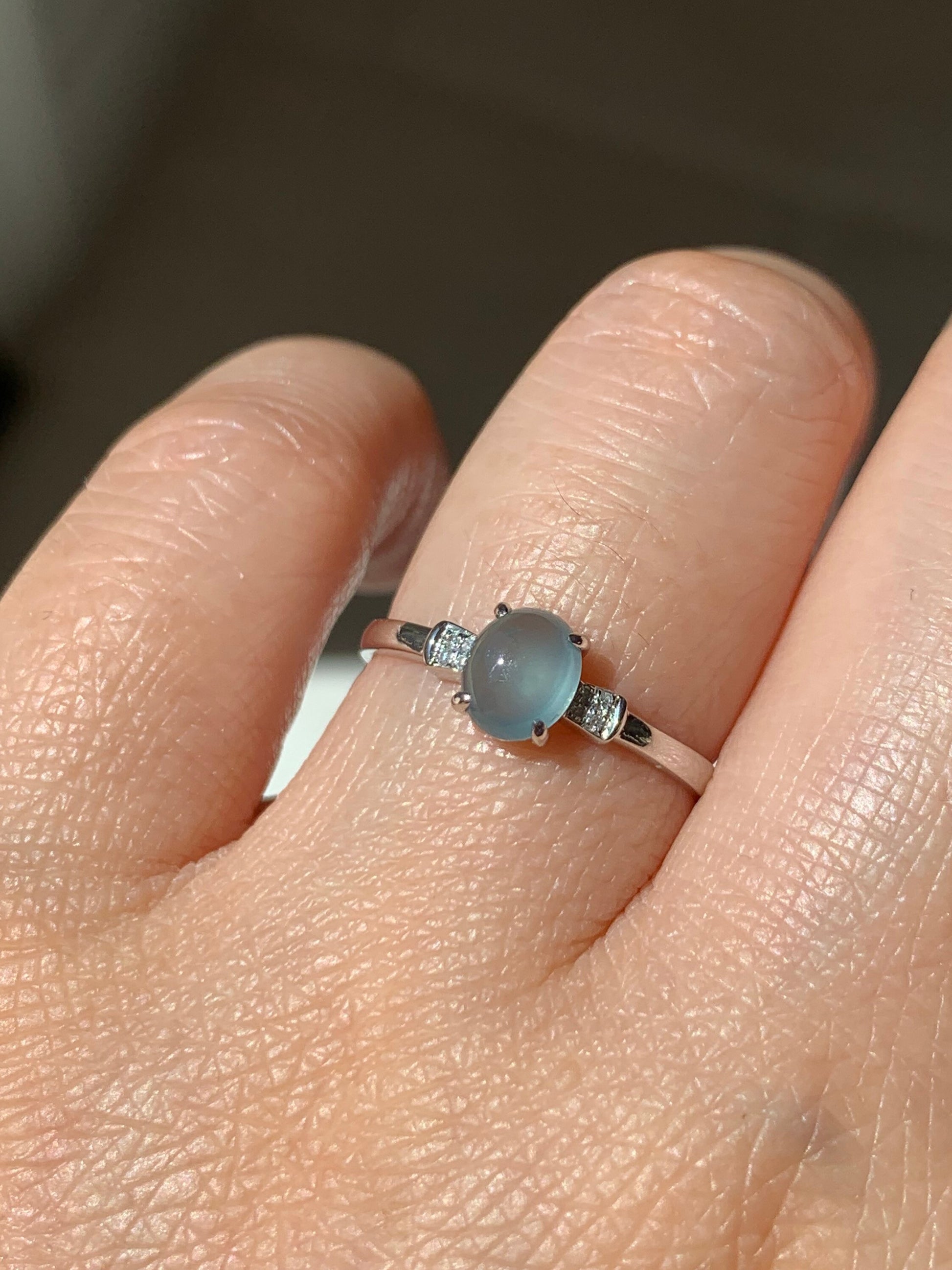 Certified Natural Guatemalan Premium Highly Translucent Blue Jadeite Ring with genuine Diamonds 18K White Gold Sz 7 天然危地马拉正高冰蓝水翡翠钻石镶嵌戒指