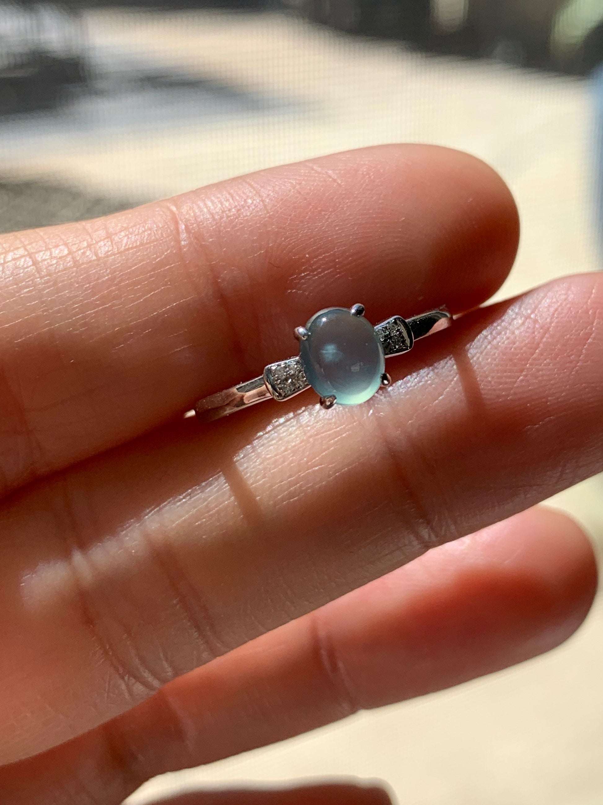 Certified Natural Guatemalan Premium Highly Translucent Blue Jadeite Ring with genuine Diamonds 18K White Gold Sz 7 天然危地马拉正高冰蓝水翡翠钻石镶嵌戒指