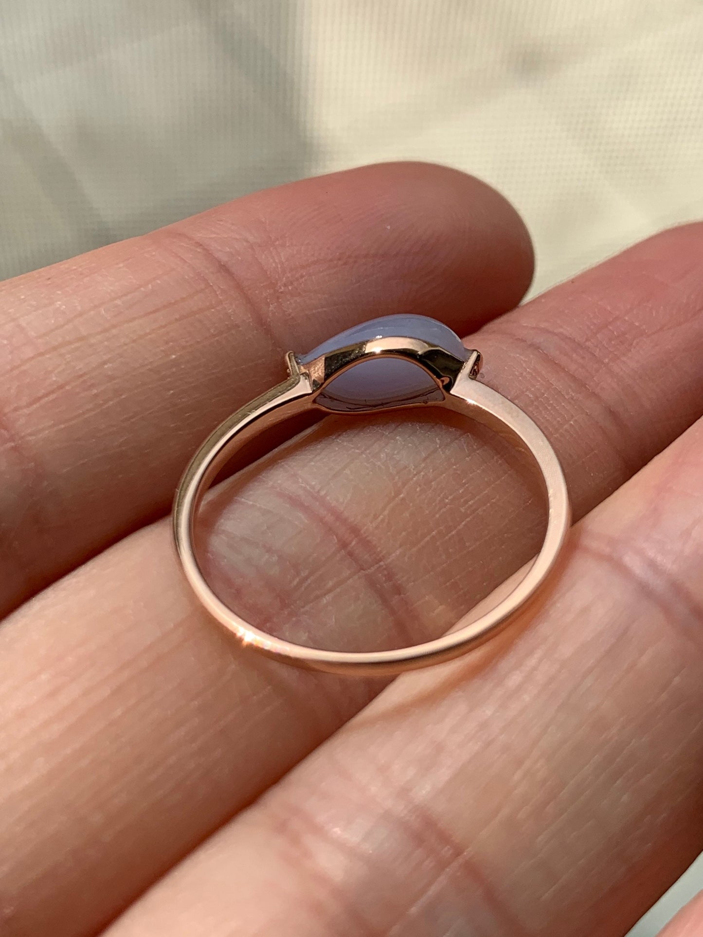 Certified Burmese Icy Light Lavender Horse Eye Cut Jadeite Ring 18K Rose Gold with Diamonds Sz 7 天然缅甸冰紫翡翠马眼钻石镶嵌戒指