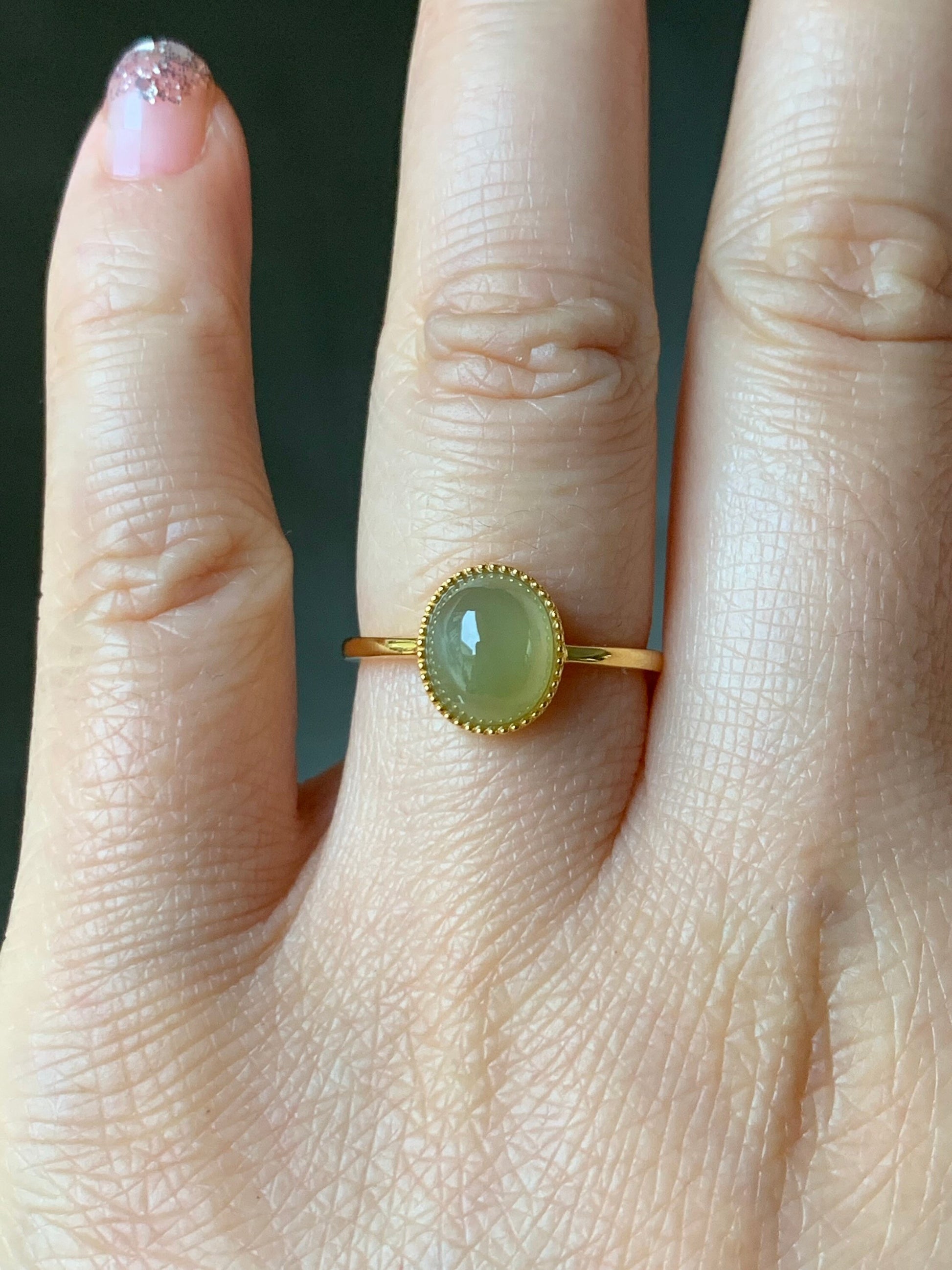 Certified Natural Burmese Grade A Icy Translucent Yellow Jadeite Oval Solitaire Ring 18K Yellow Gold Sz 7 天然缅甸冰黄翡翠镶嵌戒指