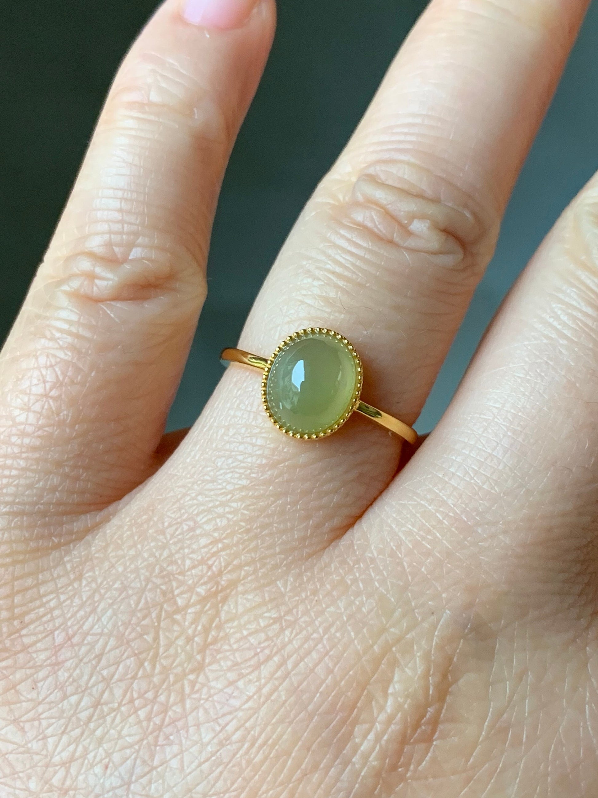 Certified Natural Burmese Grade A Icy Translucent Yellow Jadeite Oval Solitaire Ring 18K Yellow Gold Sz 7 天然缅甸冰黄翡翠镶嵌戒指