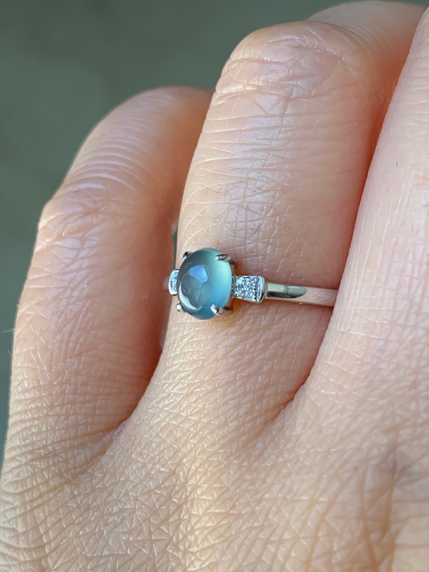 Certified Natural Guatemalan Premium Highly Translucent Blue Jadeite Ring with genuine Diamonds 18K White Gold Sz 7 天然危地马拉正高冰蓝水翡翠钻石镶嵌戒指