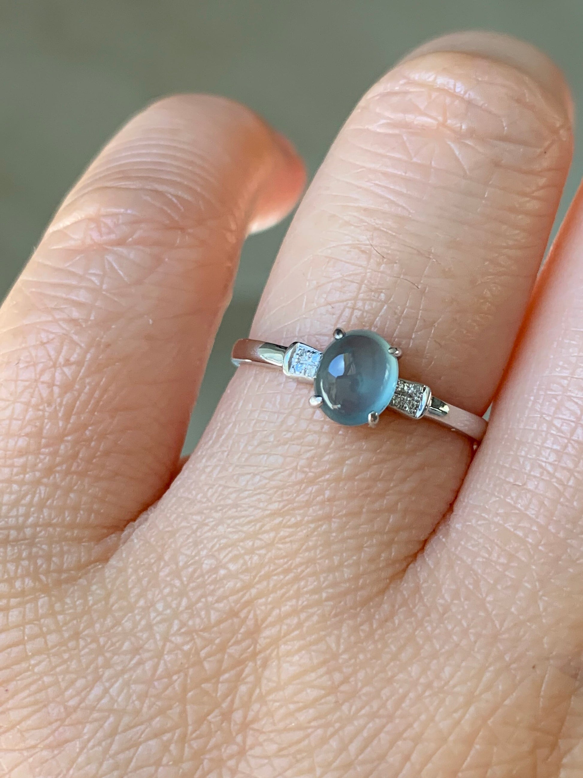 Certified Natural Guatemalan Premium Highly Translucent Blue Jadeite Ring with genuine Diamonds 18K White Gold Sz 7 天然危地马拉正高冰蓝水翡翠钻石镶嵌戒指