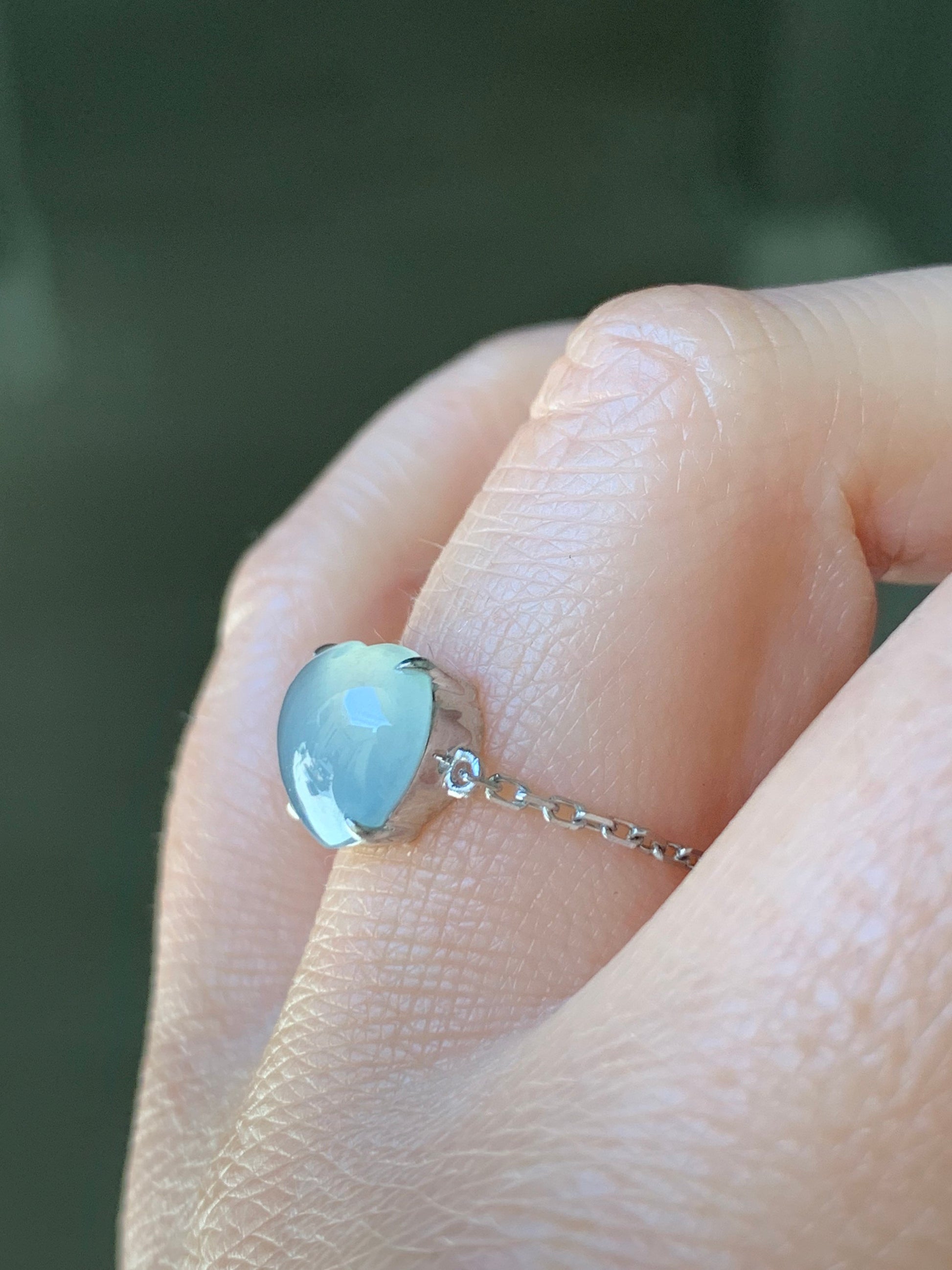 Certified Natural Burmese Premium Sky Blue Jadeite Heart Ring with adjustable Chain up to size 7.5 18K White Gold 天然缅甸正冰起光天空蓝翡翠爱心镶嵌戒指