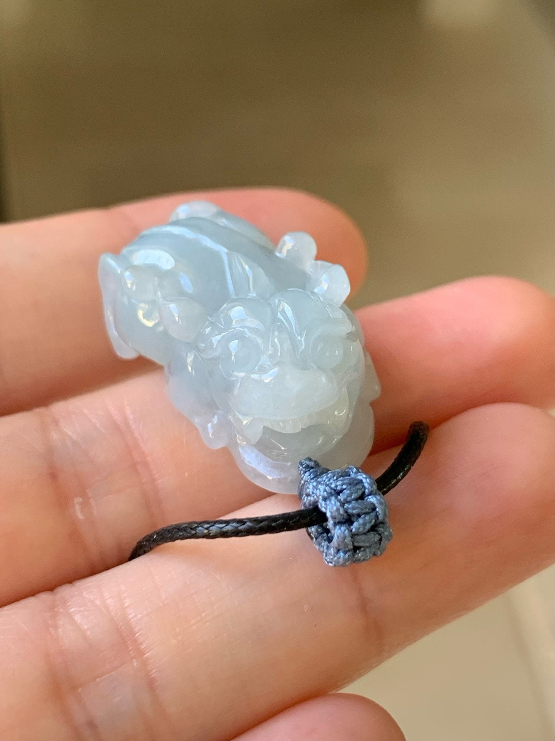 Large Natural Burmese Jadeite Icy Translucent Gelatinous Sky Blue Pixiu Pendant 天然缅甸起胶厚装天空蓝貔貅吊坠