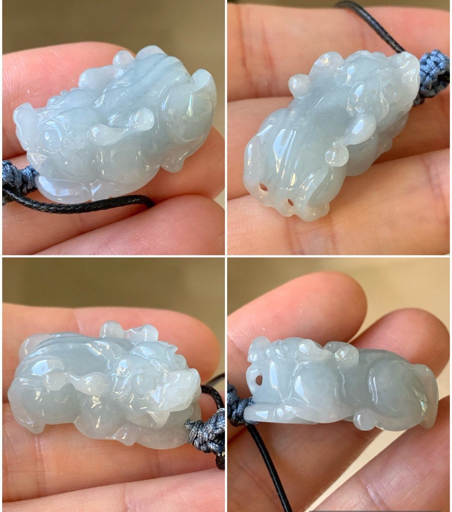 Large Natural Burmese Jadeite Icy Translucent Gelatinous Sky Blue Pixiu Pendant 天然缅甸起胶厚装天空蓝貔貅吊坠