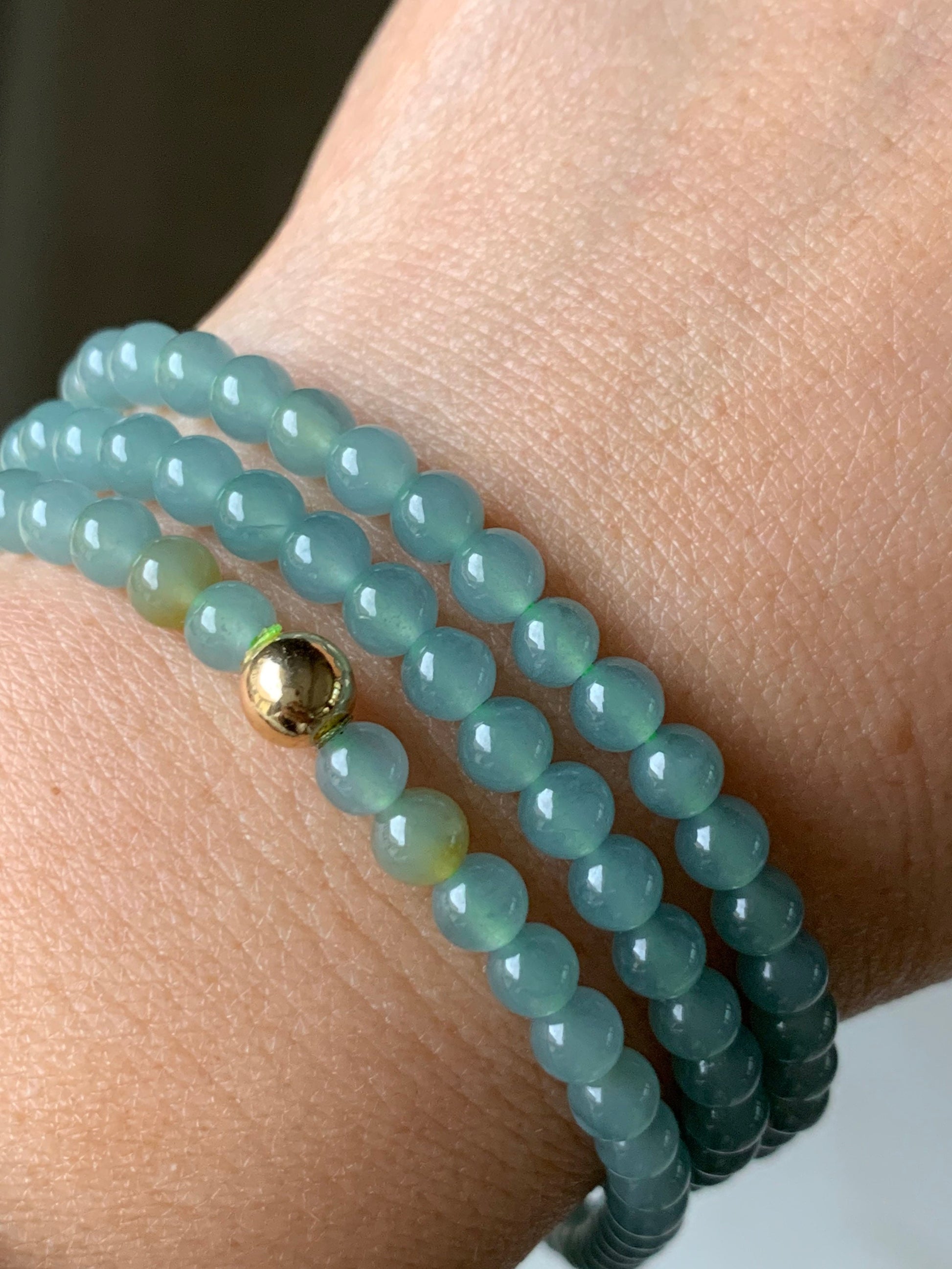 Natural Guatemalan Translucent Gelatinous Light Blue Jadeite Beaded Necklace 5mm 22” 天然危地马拉冰胶蓝水翡翠长串