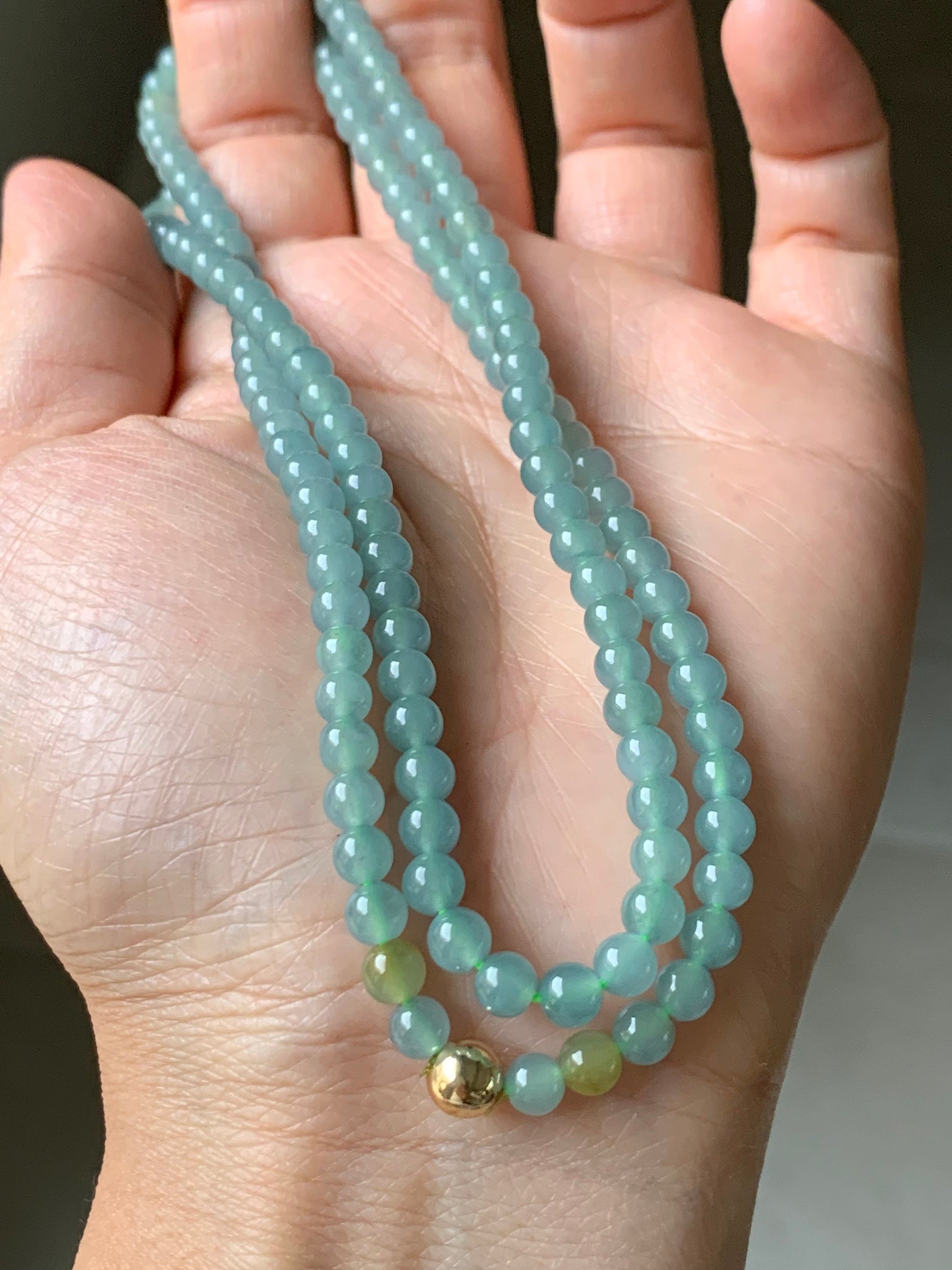 Natural Guatemalan Translucent Gelatinous Light Blue Jadeite Beaded Necklace 5mm 22” 天然危地马拉冰胶蓝水翡翠长串