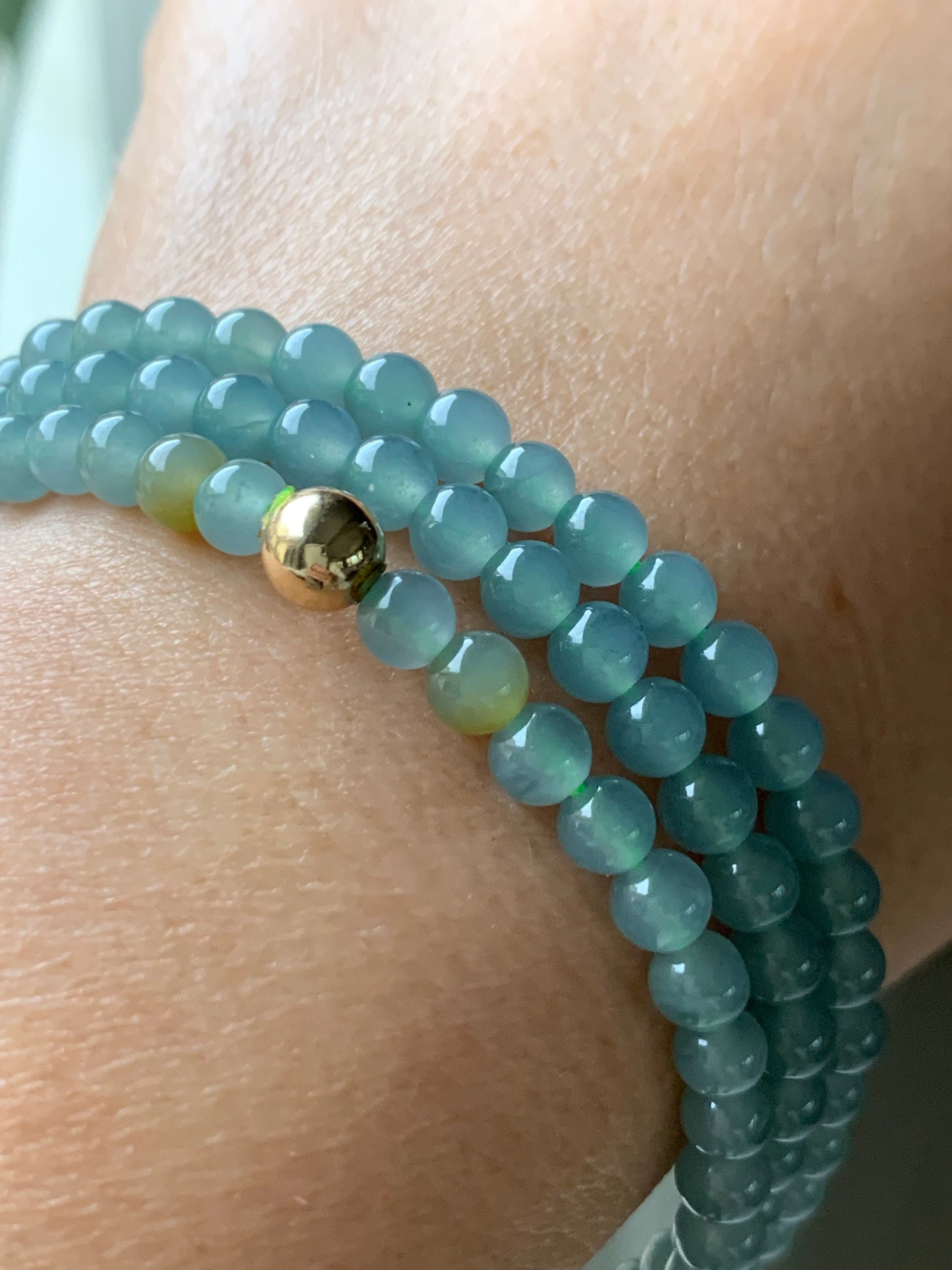 Natural Guatemalan Translucent Gelatinous Light Blue Jadeite Beaded Necklace 5mm 22” 天然危地马拉冰胶蓝水翡翠长串