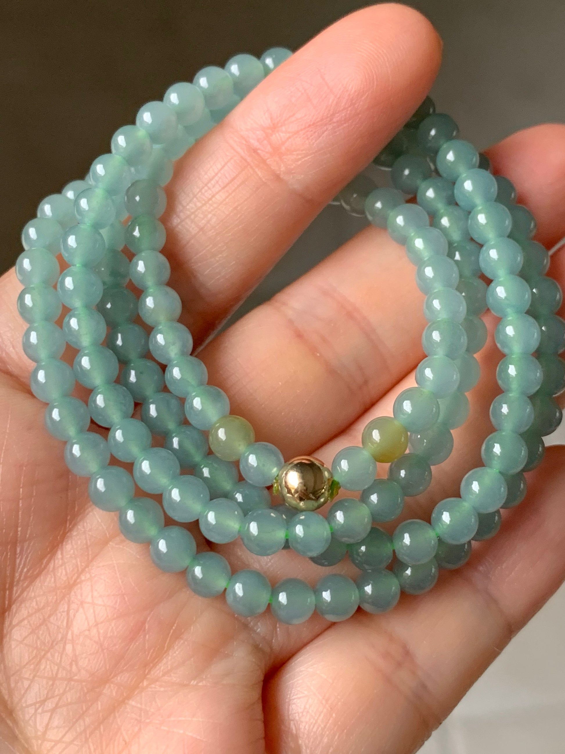 Natural Guatemalan Translucent Gelatinous Light Blue Jadeite Beaded Necklace 5mm 22” 天然危地马拉冰胶蓝水翡翠长串