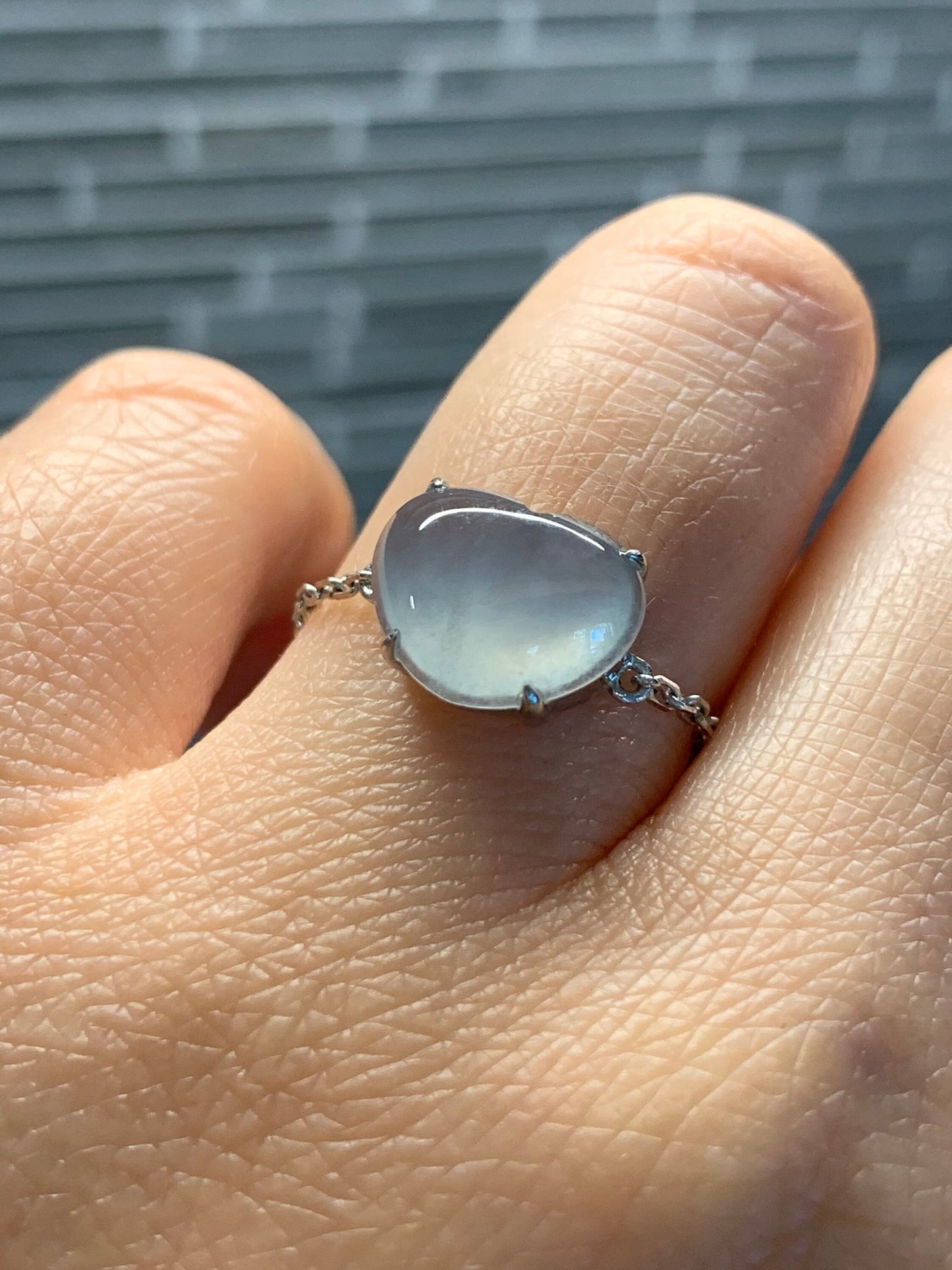 Certified Natural Burmese Premium Sky Blue Jadeite Heart Ring with adjustable Chain up to size 7.5 18K White Gold 天然缅甸正冰起光天空蓝翡翠爱心镶嵌戒指