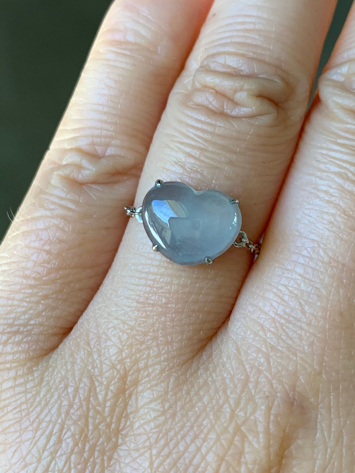 Certified Natural Burmese Premium Sky Blue Jadeite Heart Ring with adjustable Chain up to size 7.5 18K White Gold 天然缅甸正冰起光天空蓝翡翠爱心镶嵌戒指