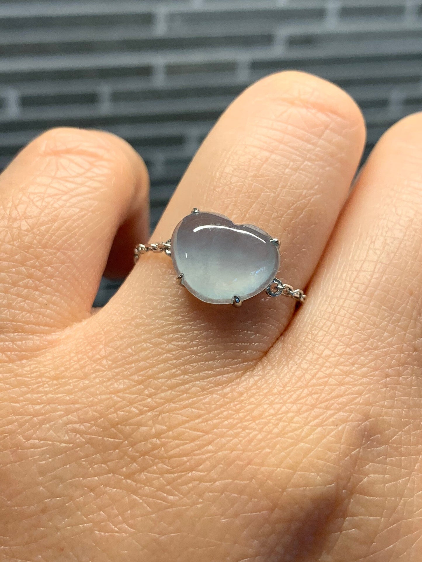 Certified Natural Burmese Premium Sky Blue Jadeite Heart Ring with adjustable Chain up to size 7.5 18K White Gold 天然缅甸正冰起光天空蓝翡翠爱心镶嵌戒指