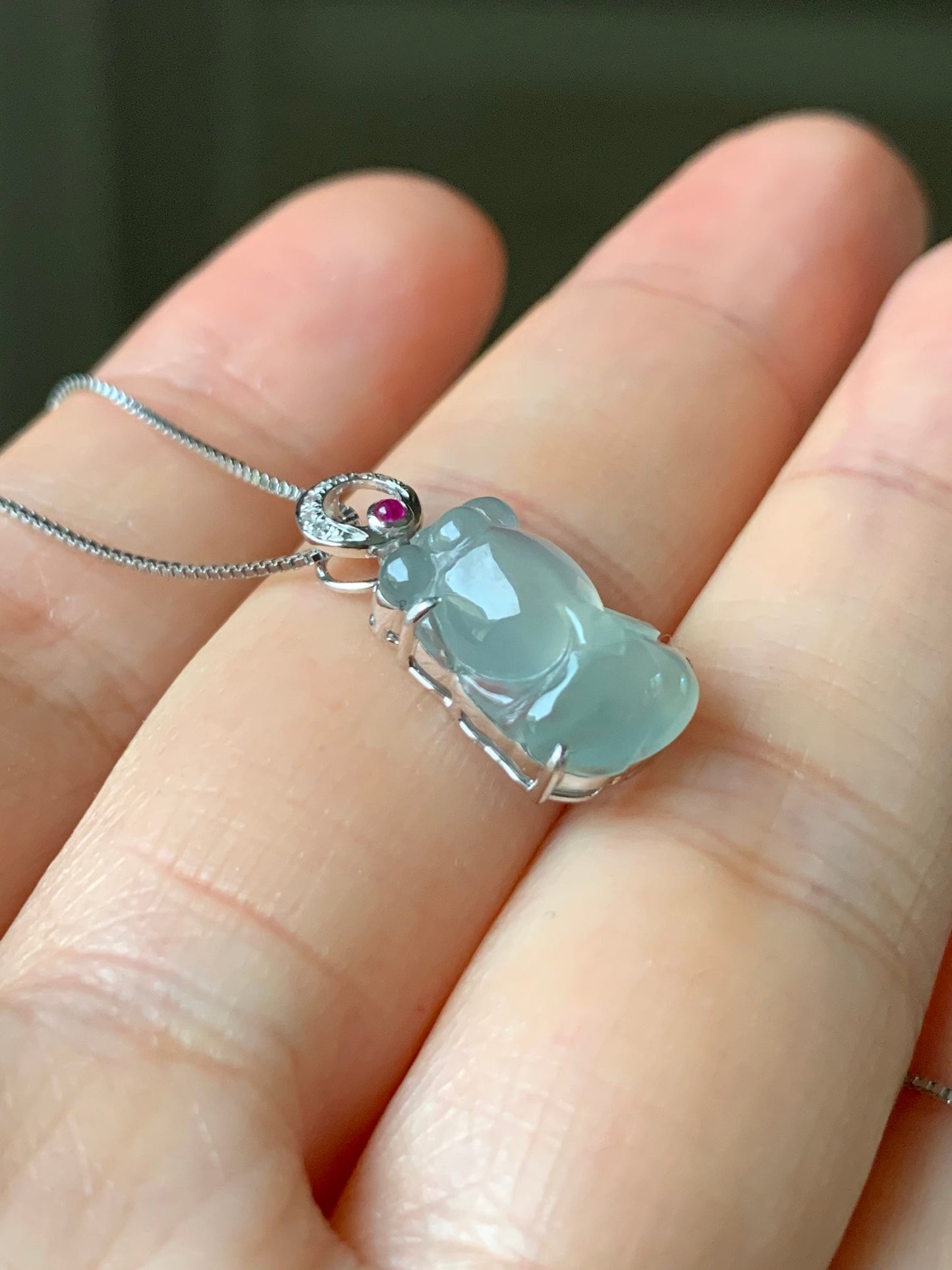 Certified Natural Burmese Icy Highly Translucent Gelatinous Jadeite Goldfish Diamond & Ruby Pendant 18K White Gold 天然缅甸冰胶起光翡翠金鱼钻石红宝镶嵌吊坠
