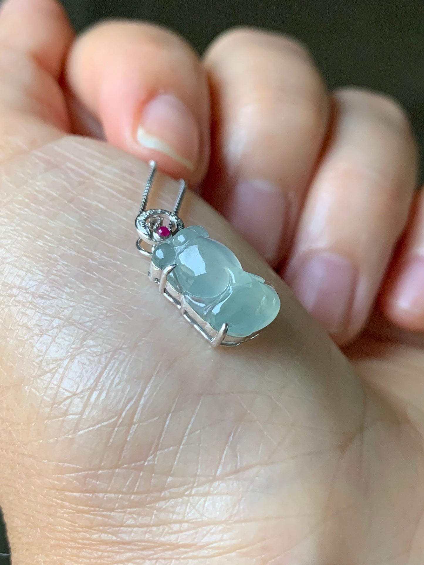 Certified Natural Burmese Icy Highly Translucent Gelatinous Jadeite Goldfish Diamond & Ruby Pendant 18K White Gold 天然缅甸冰胶起光翡翠金鱼钻石红宝镶嵌吊坠