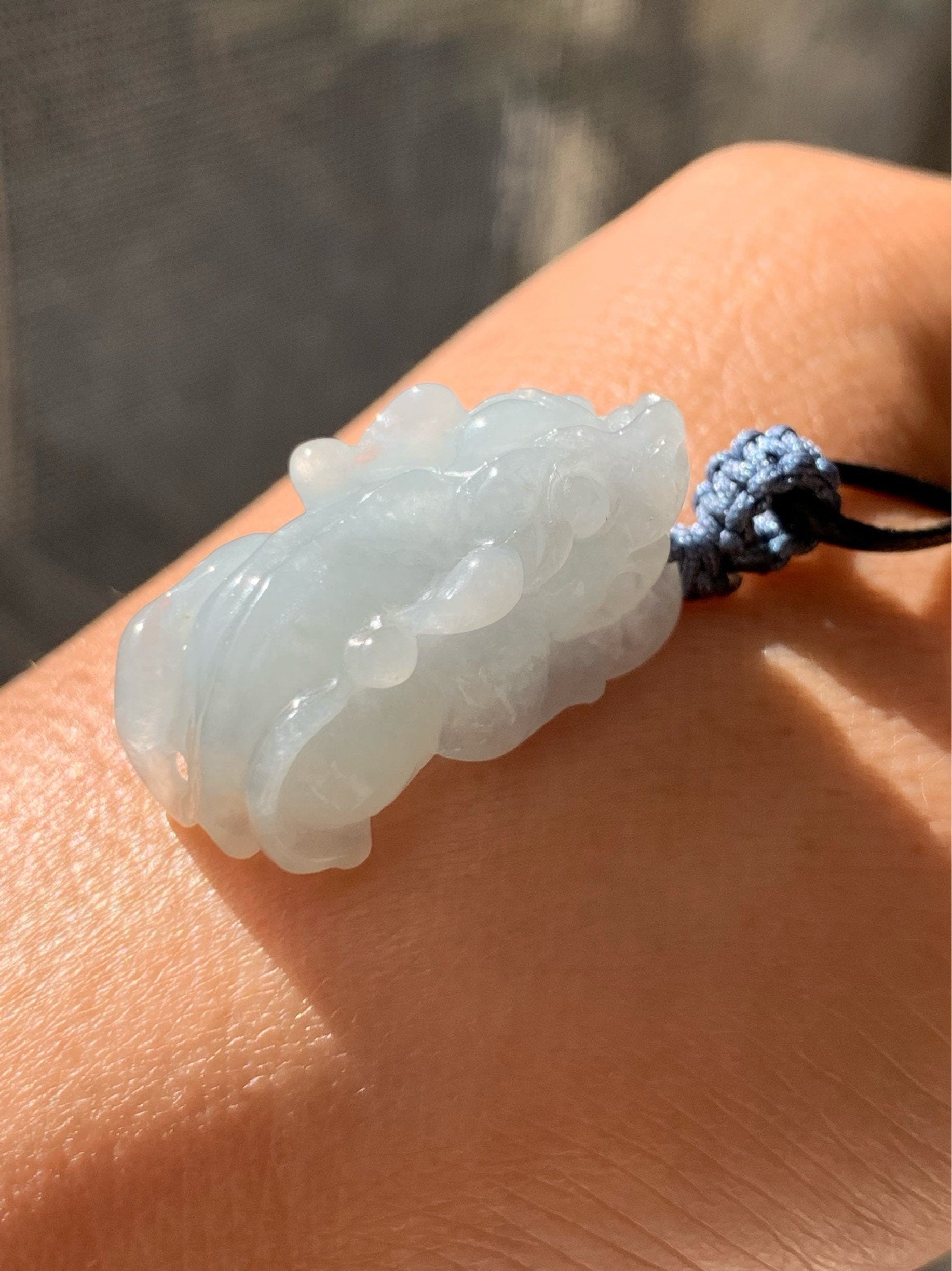 Large Natural Burmese Jadeite Icy Translucent Gelatinous Sky Blue Pixiu Pendant 天然缅甸起胶厚装天空蓝貔貅吊坠