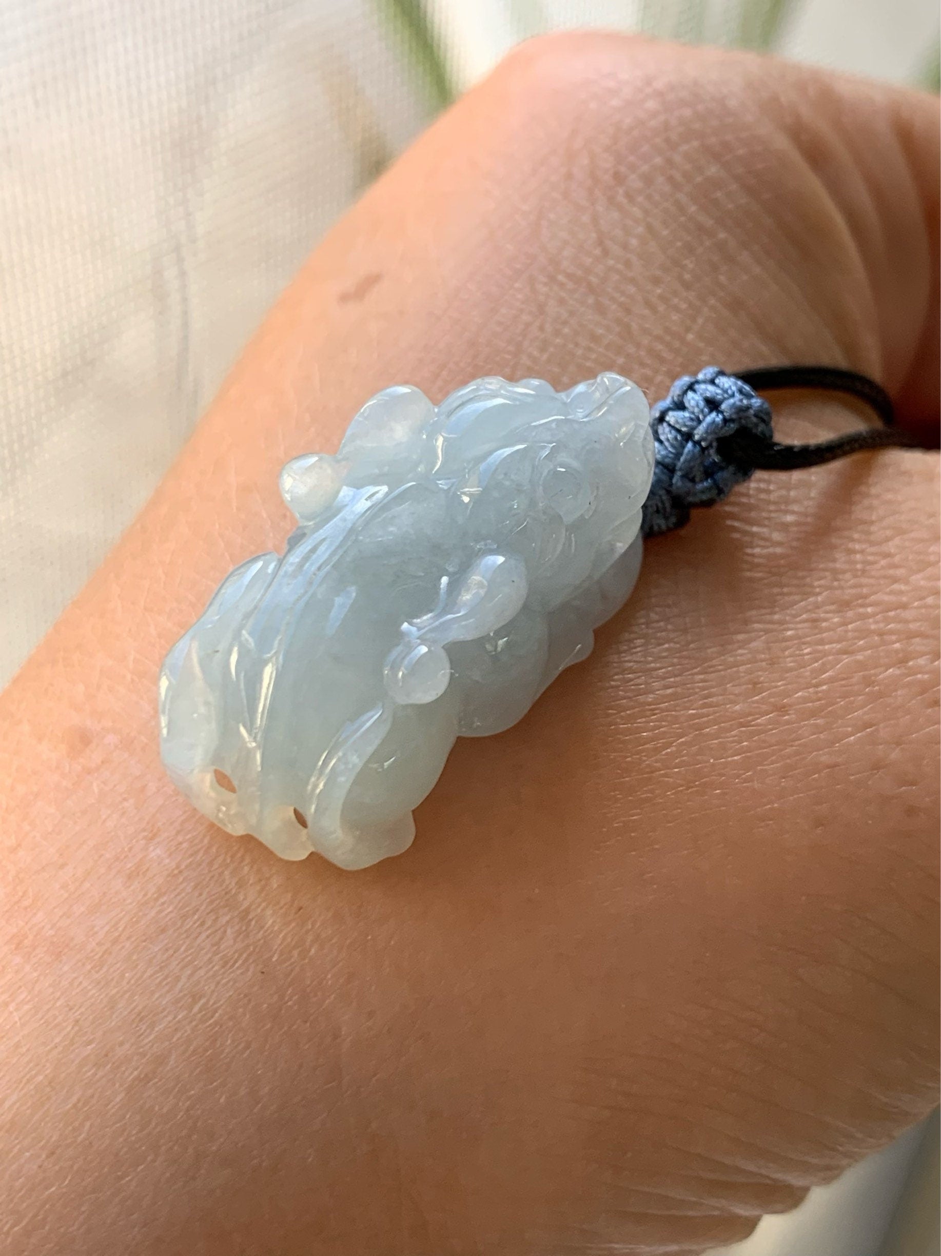 Large Natural Burmese Jadeite Icy Translucent Gelatinous Sky Blue Pixiu Pendant 天然缅甸起胶厚装天空蓝貔貅吊坠