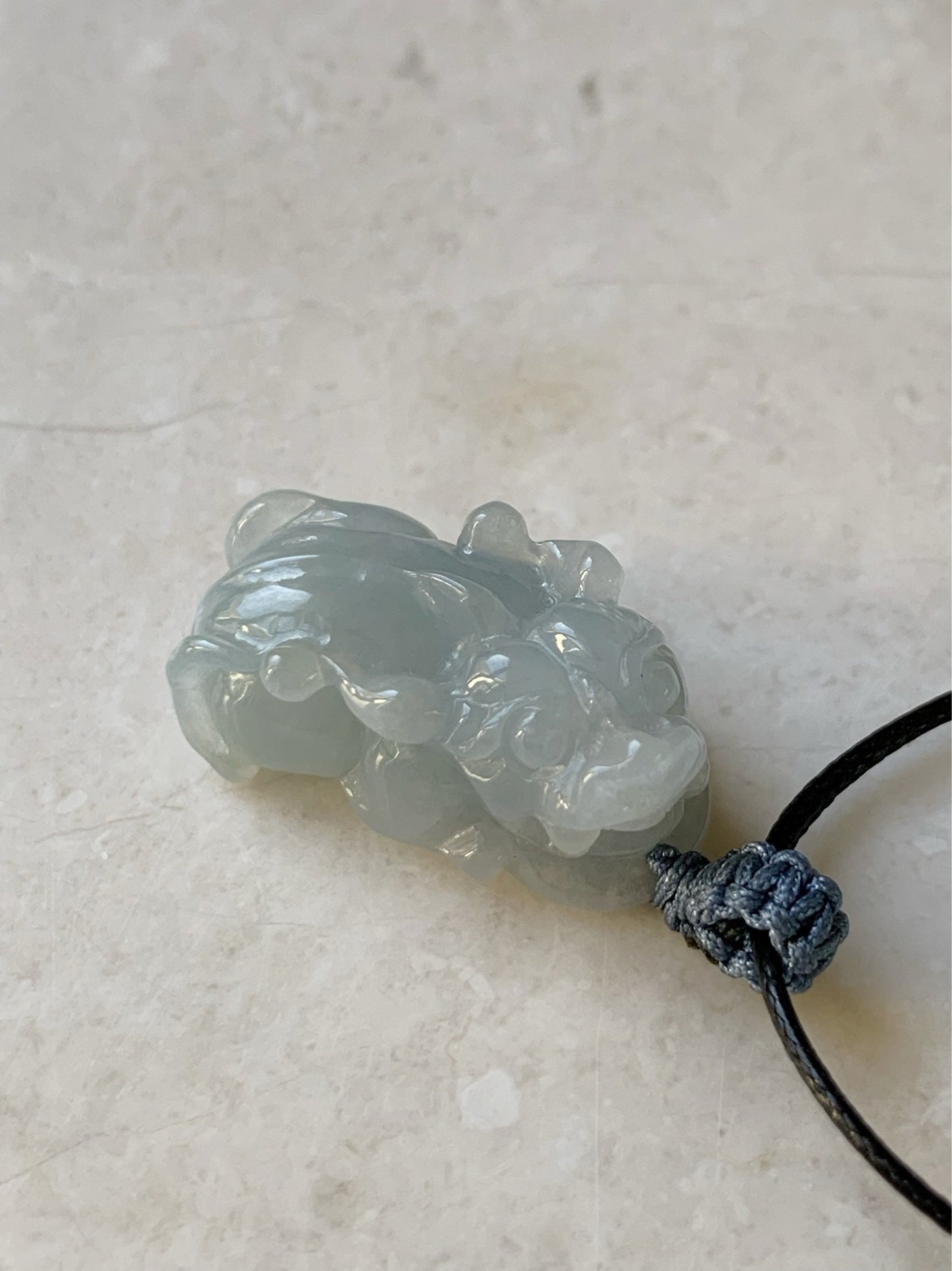Large Natural Burmese Jadeite Icy Translucent Gelatinous Sky Blue Pixiu Pendant 天然缅甸起胶厚装天空蓝貔貅吊坠