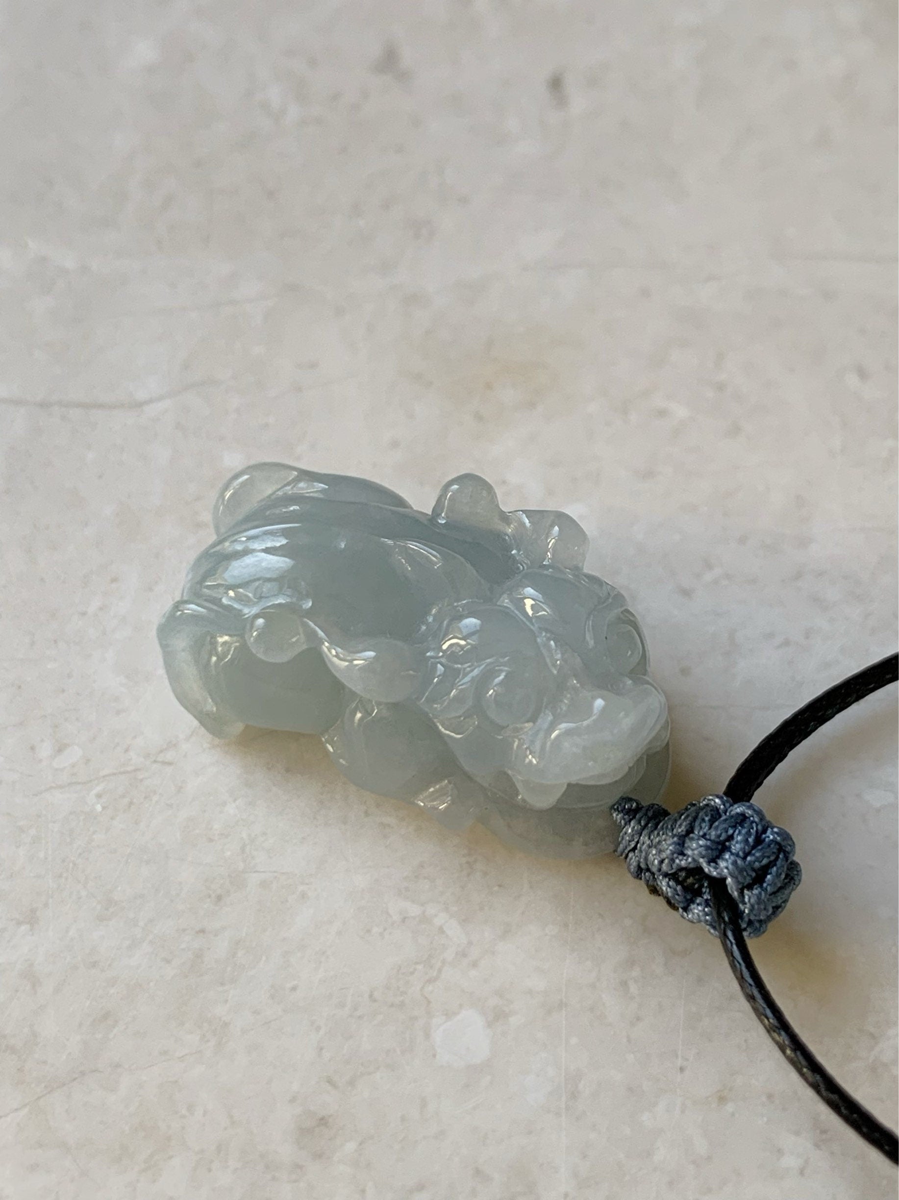 Large Natural Burmese Jadeite Icy Translucent Gelatinous Sky Blue Pixiu Pendant 天然缅甸起胶厚装天空蓝貔貅吊坠