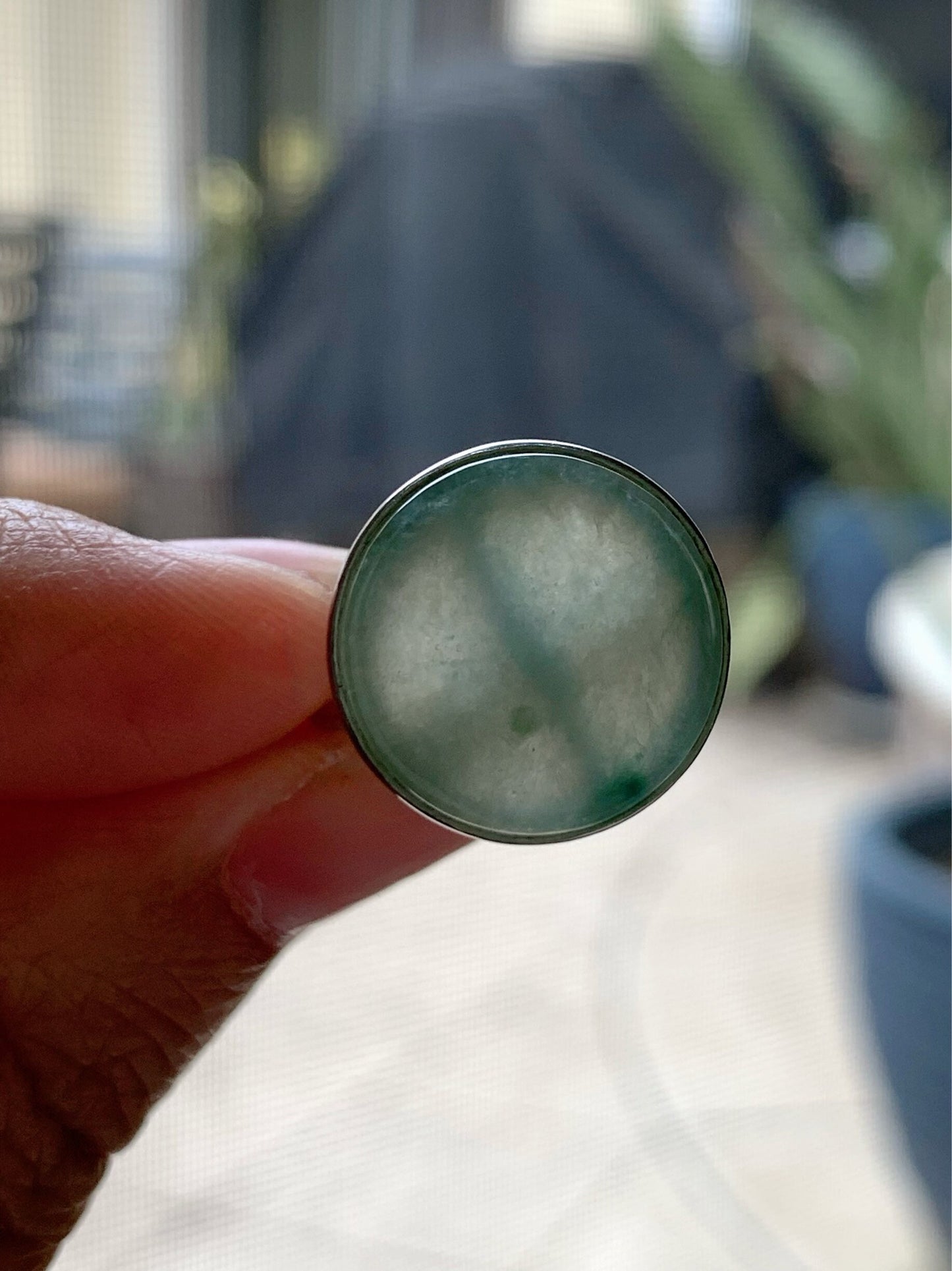 Huge Natural Burmese Icy Translucent Gelatinous Light Green w/ Green Marbling Jadeite Ring S925 Silver Size Adjustable 天然缅甸晴绿飘花翡翠无事牌银镶戒指 WSP