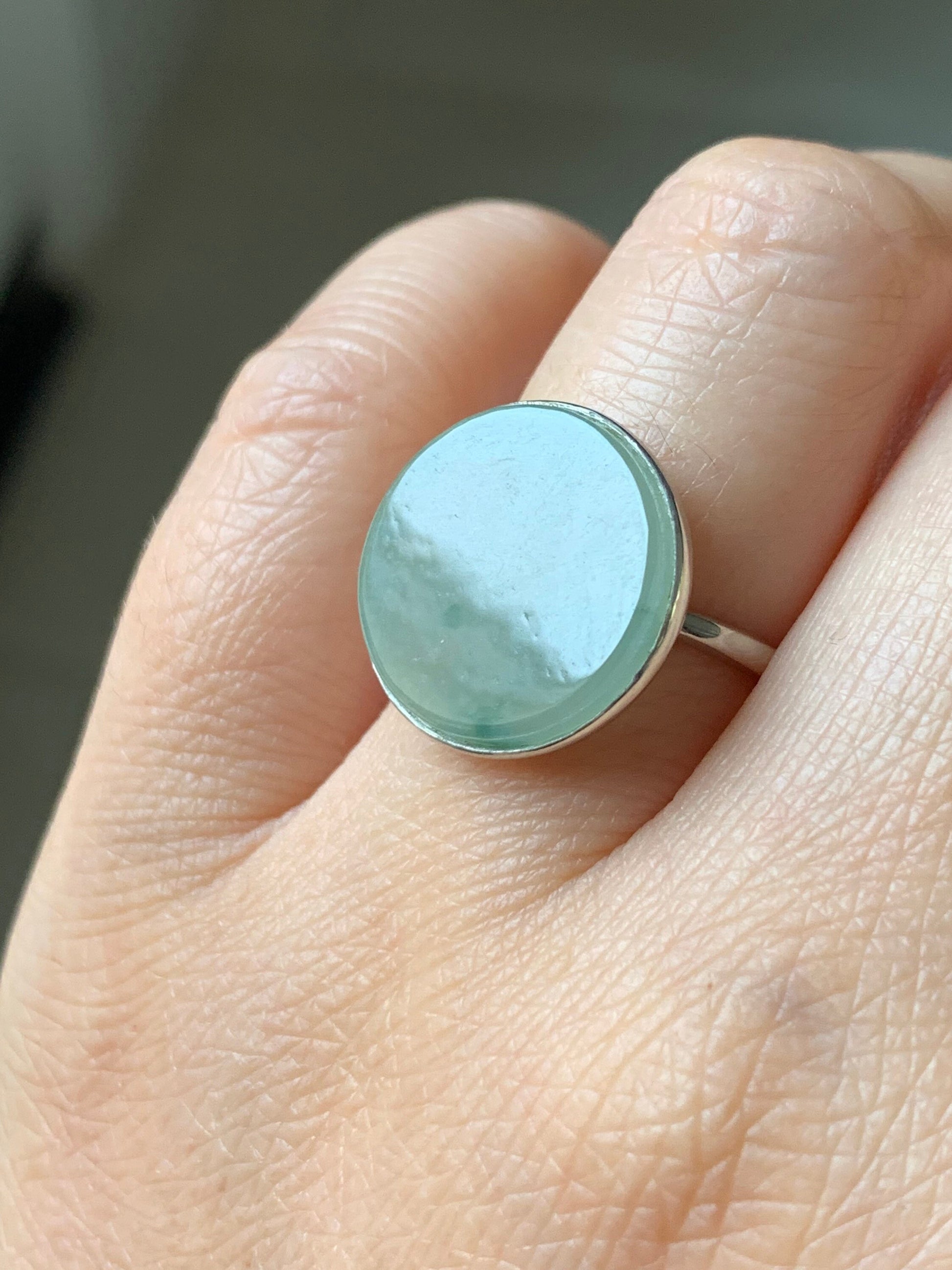 Huge Natural Burmese Icy Translucent Gelatinous Light Green w/ Green Marbling Jadeite Ring S925 Silver Size Adjustable 天然缅甸晴绿飘花翡翠无事牌银镶戒指 WSP
