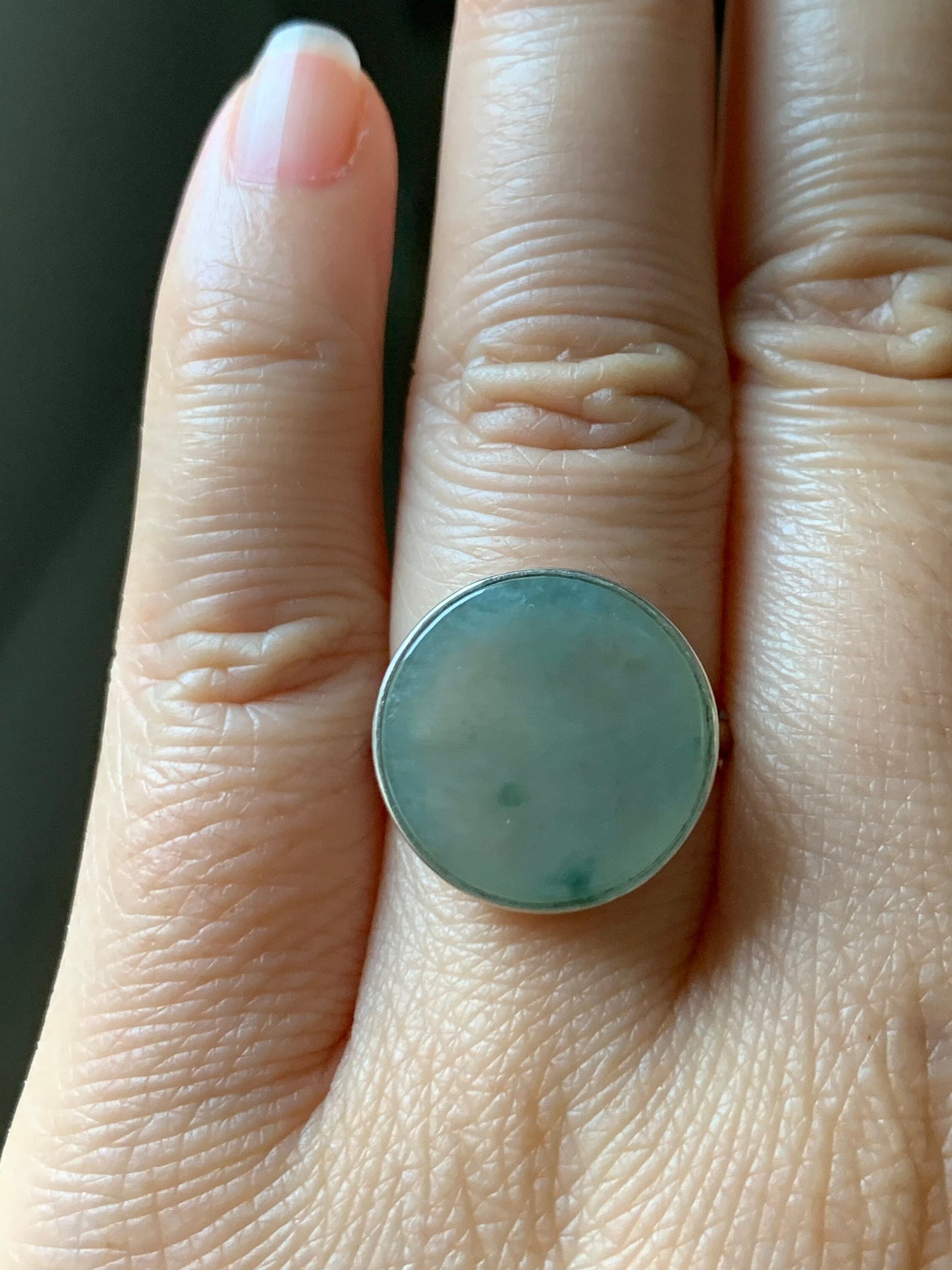 Huge Natural Burmese Icy Translucent Gelatinous Light Green w/ Green Marbling Jadeite Ring S925 Silver Size Adjustable 天然缅甸晴绿飘花翡翠无事牌银镶戒指 WSP
