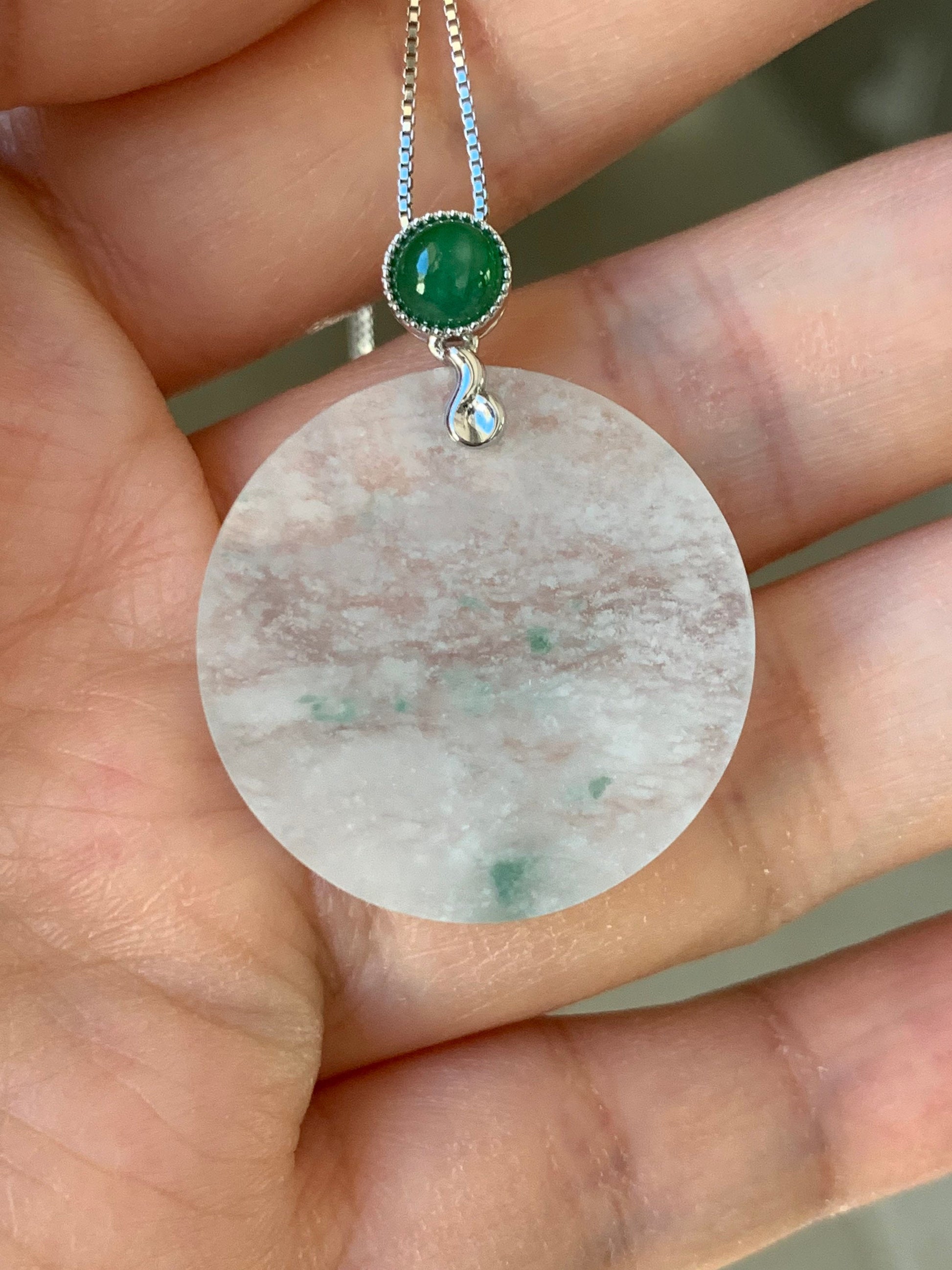 Certified Natural Burmese Moxisha Icy Jadeite Green Marbling Blessing Amulet Pendant Wu Shi Pai 18K Yellow Gold 天然缅甸莫西沙飘绿花翡翠无事牌镶嵌吊坠