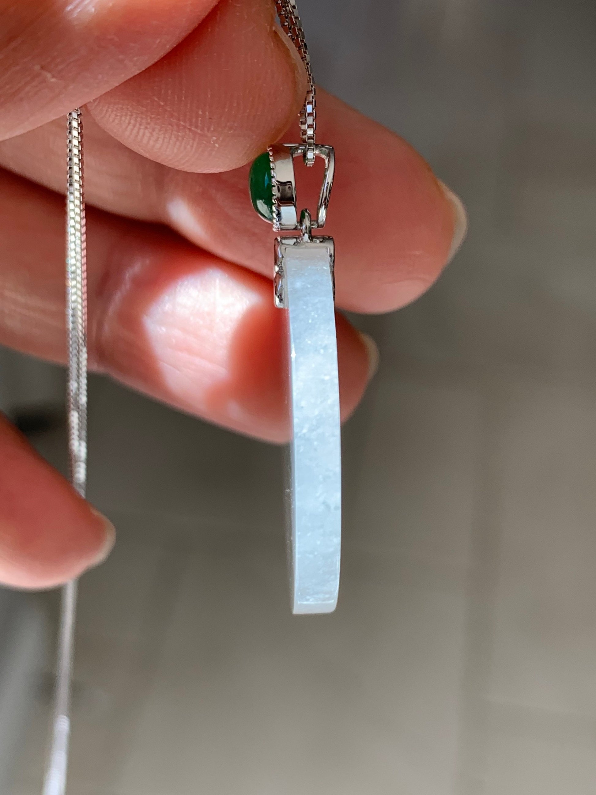 Certified Natural Burmese Moxisha Icy Jadeite Green Marbling Blessing Amulet Pendant Wu Shi Pai 18K Yellow Gold 天然缅甸莫西沙飘绿花翡翠无事牌镶嵌吊坠