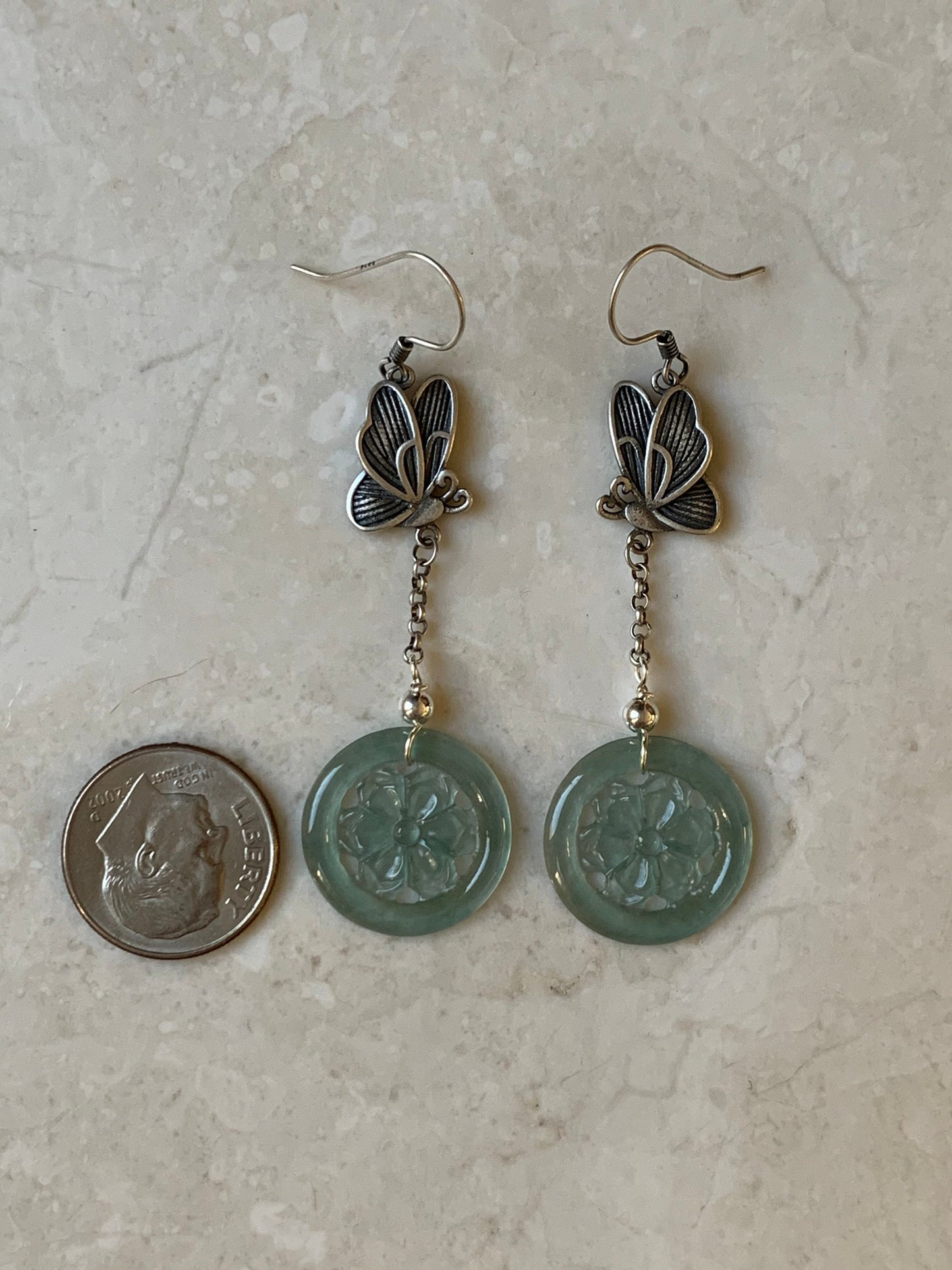 Natural Guatemalan Icy Highly Translucent Sky Blue Jadeite Carved Flower Dangle Earrings S925 Silver 天然危地马拉正高冰天空蓝翡翠银镶耳钩