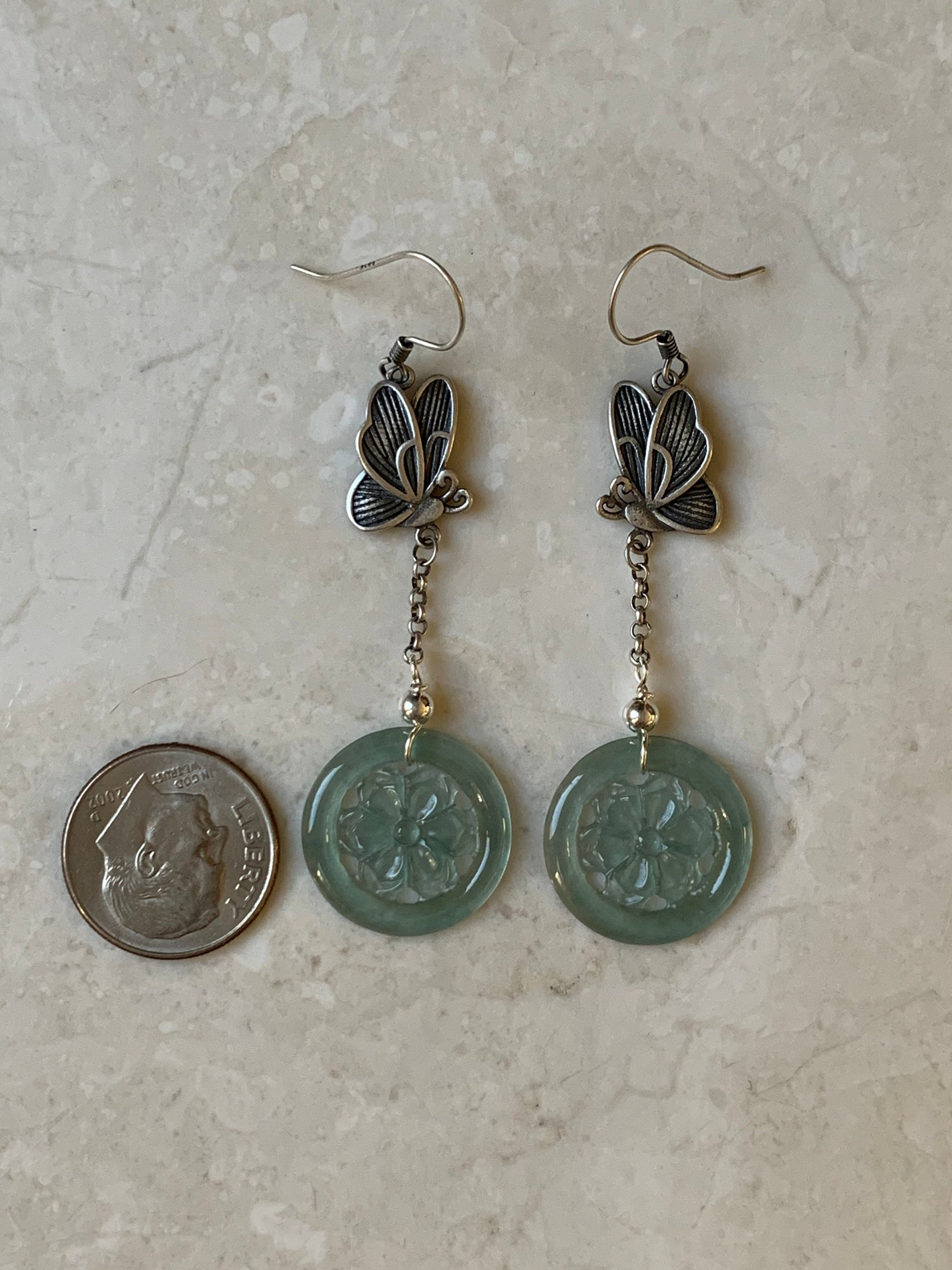 Natural Guatemalan Icy Highly Translucent Sky Blue Jadeite Carved Flower Dangle Earrings S925 Silver 天然危地马拉正高冰天空蓝翡翠银镶耳钩