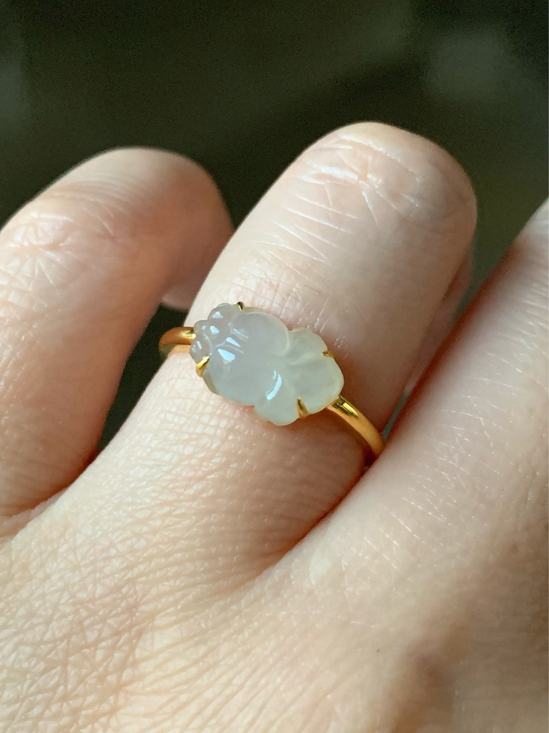 Certified Natural Burmese Highly Translucent Icy Rock Candy Yellow Jadeite Carved Goldfish Ring 18K Yellow Gold sz 7 天然缅甸冰糖黄翡翠金鱼镶嵌戒指
