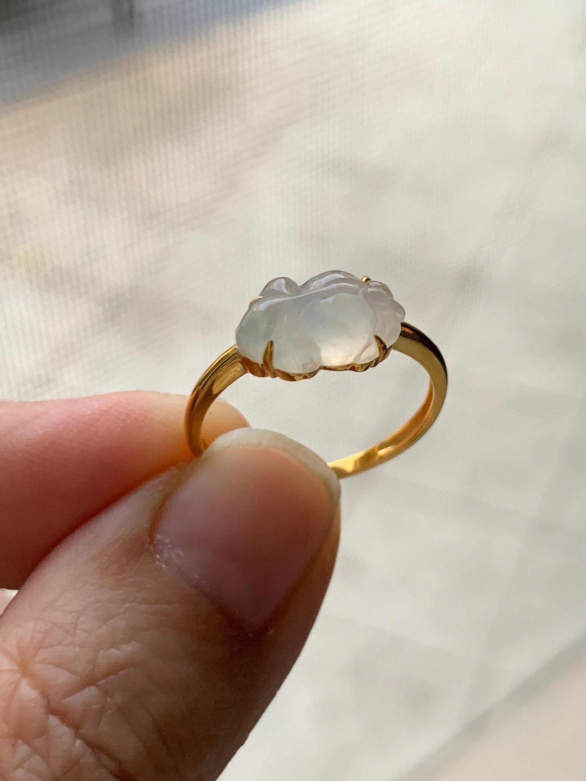 Certified Natural Burmese Highly Translucent Icy Rock Candy Yellow Jadeite Carved Goldfish Ring 18K Yellow Gold sz 7 天然缅甸冰糖黄翡翠金鱼镶嵌戒指