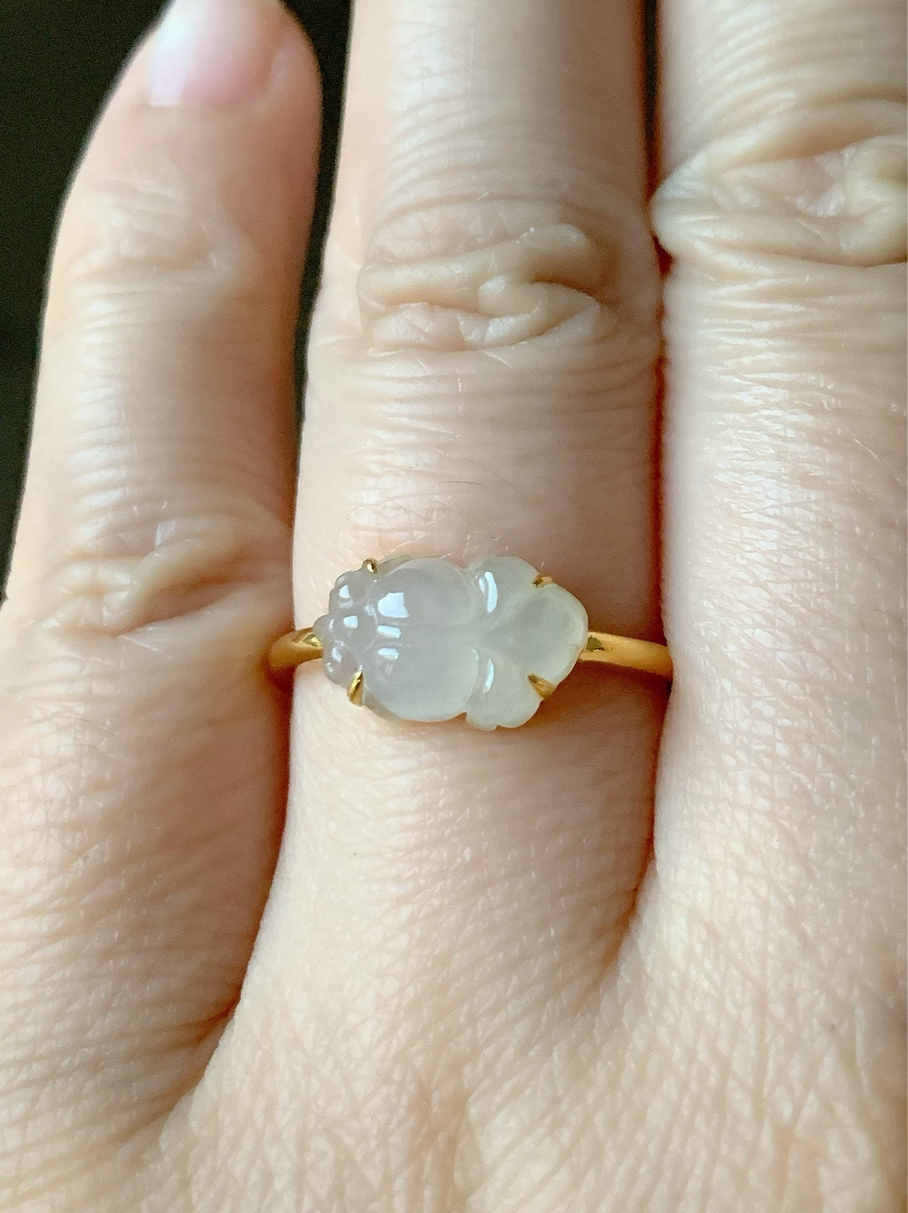 Certified Natural Burmese Highly Translucent Icy Rock Candy Yellow Jadeite Carved Goldfish Ring 18K Yellow Gold sz 7 天然缅甸冰糖黄翡翠金鱼镶嵌戒指