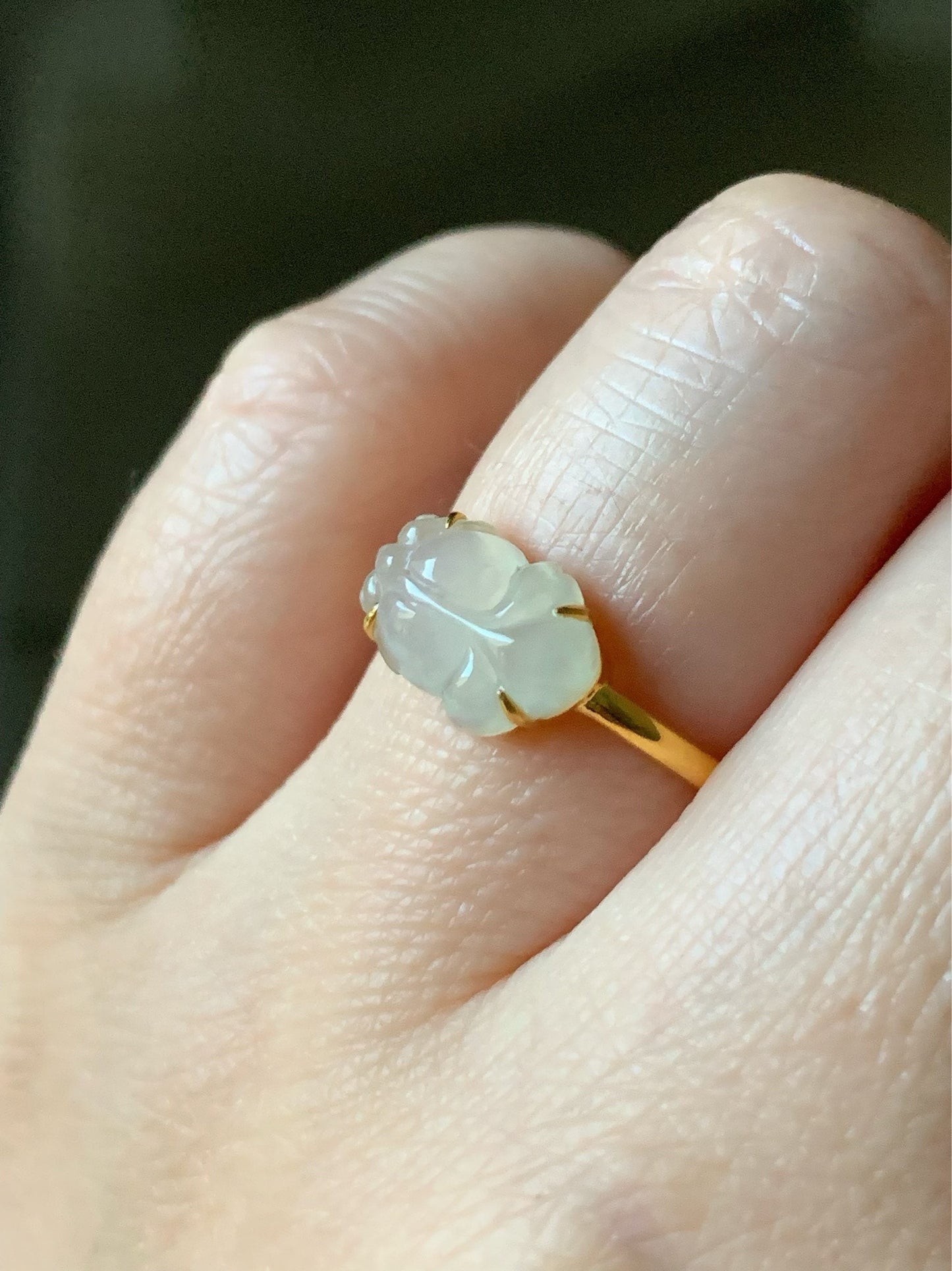 Certified Natural Burmese Highly Translucent Icy Rock Candy Yellow Jadeite Carved Goldfish Ring 18K Yellow Gold sz 7 天然缅甸冰糖黄翡翠金鱼镶嵌戒指