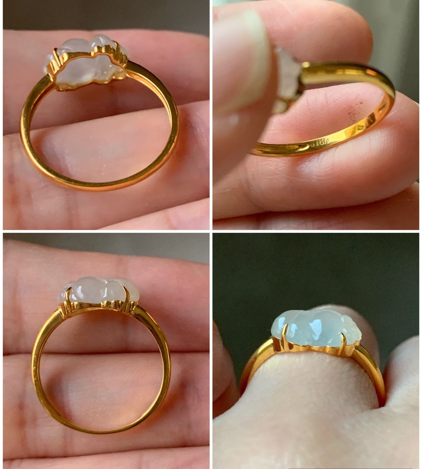 Certified Natural Burmese Highly Translucent Icy Rock Candy Yellow Jadeite Carved Goldfish Ring 18K Yellow Gold sz 7 天然缅甸冰糖黄翡翠金鱼镶嵌戒指
