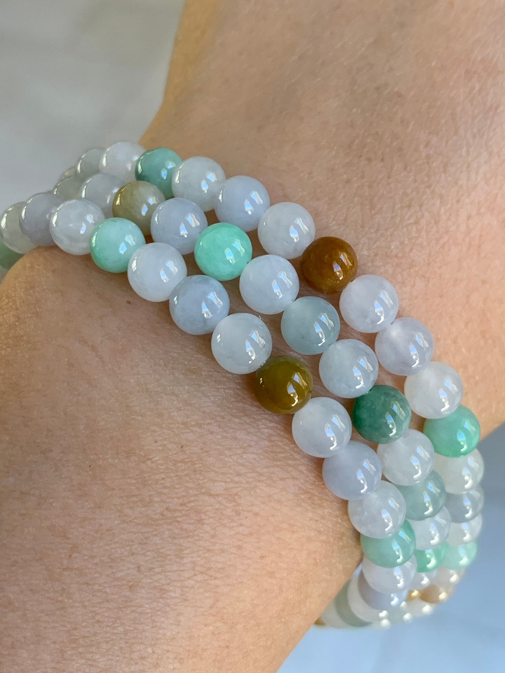 Grade A Natural Burmese Icy Translucent and Gelatinous Multi-Colored Jadeite Beaded Necklace 5.9mm 24” 天然缅甸冰胶多宝翡翠长串