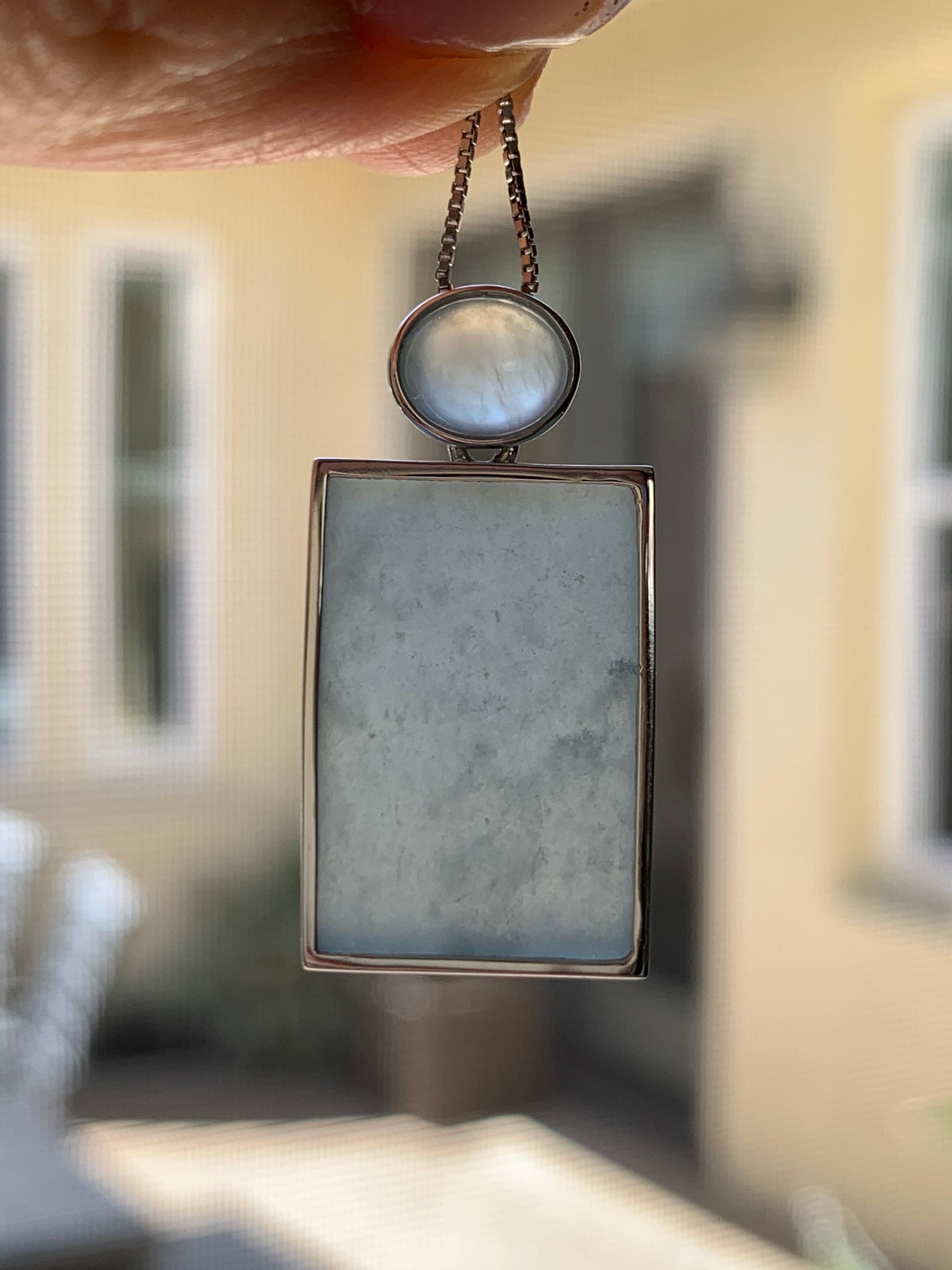 Certified Natural Guatemalan Blue Jadeite Wu Shi Pai Pendant 18K White Gold 天然高危冰蓝翡翠设计款镶嵌无事牌吊坠