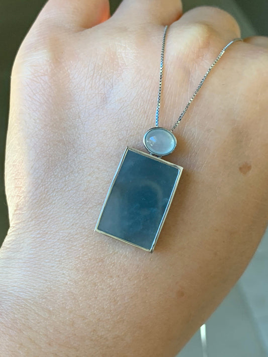 Certified Natural Guatemalan Blue Jadeite Wu Shi Pai Pendant 18K White Gold 天然高危冰蓝翡翠设计款镶嵌无事牌吊坠