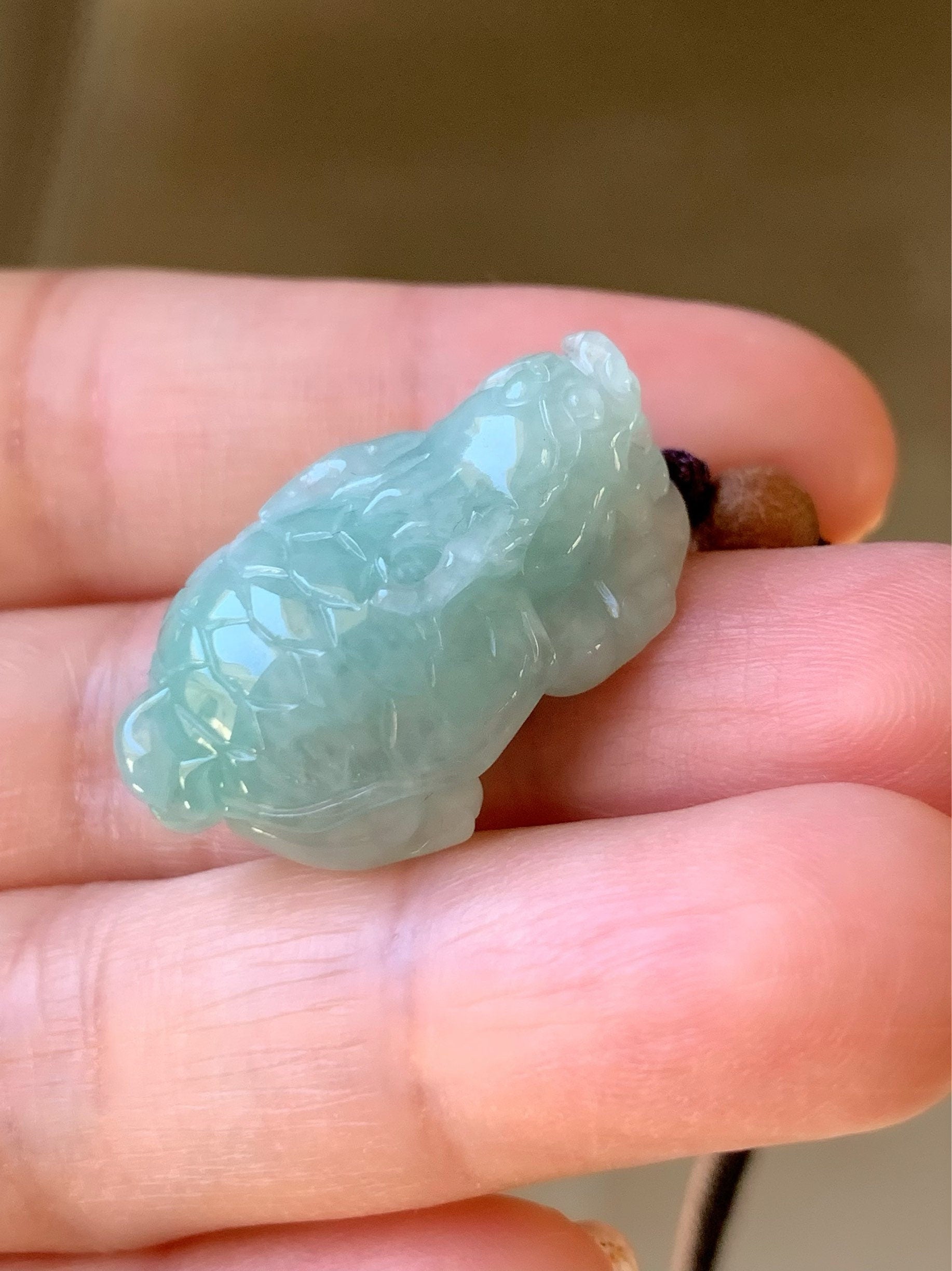 Natural Burmese Icy Translucent Light Green Jadeite Male Dragon Turtle Pendant Rope Necklace Adjustable 25” 10 Grams DT02 天然缅甸糯冰晴底翡翠带吧龙龟吊坠